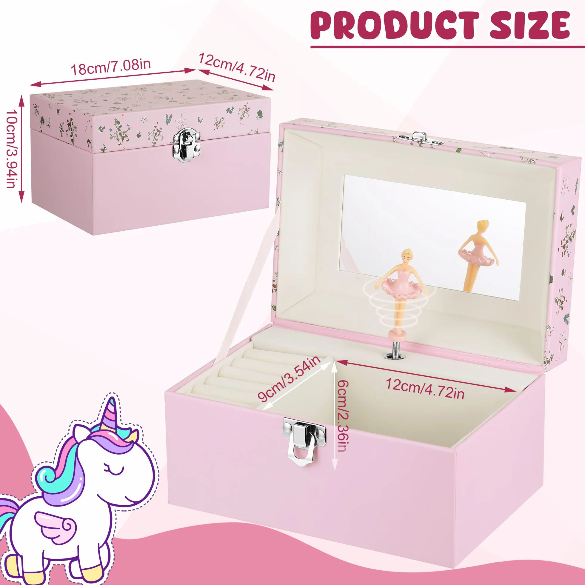 Joyero Musical Niña Bailarina Giratoria Caja de Música 3-10 Años 18x12x10cm Rosa
