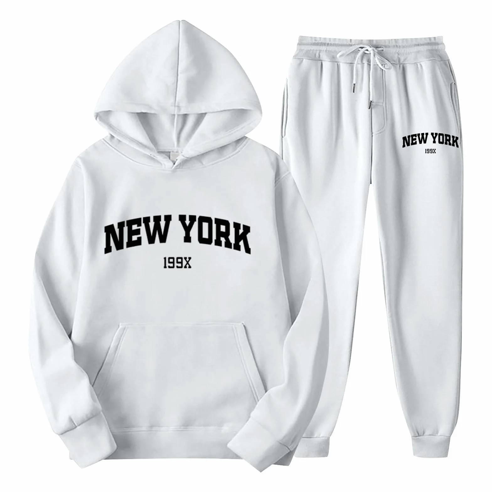 Conjunto de sudadera con capucha y pantalones de chándal estampado de letras para parejas unisex Nueva York