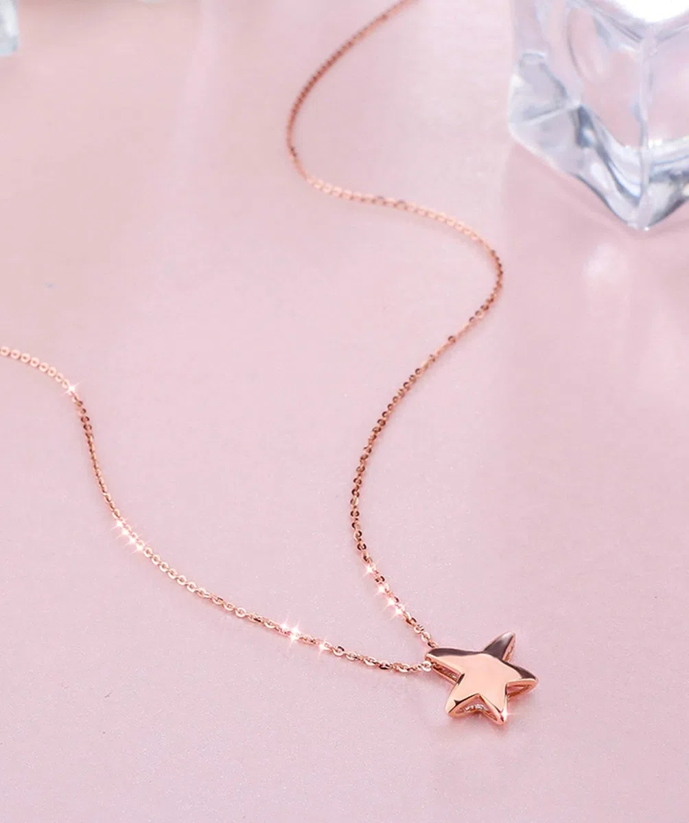 Epinki Collar Oro Rosa 18K, Colgante Estrella de Mar Collar Mujeres 45CM Cadena Ajustable