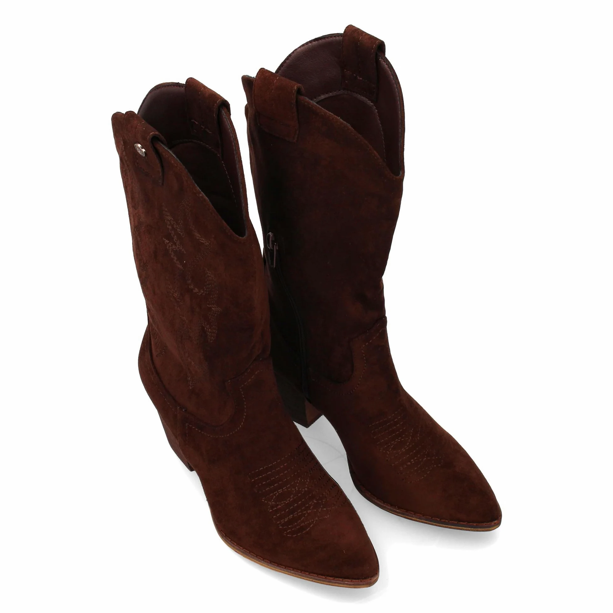 Bota Campera con Tacon, Comodas, Bordado en Cana y Empeine, Estilo Vaquero Cierre de Cremallera, Ideales Otono Invierno