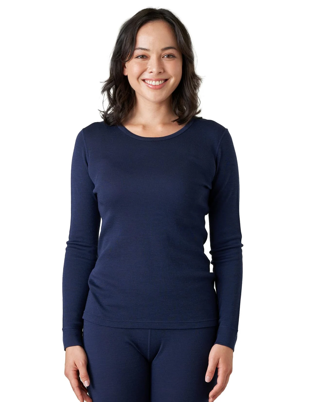 LAPASA Camiseta térmica de Mujer 100% Lana Merino, Manga Larga y Cuello Redondo, Capa Base de Invierno L48
