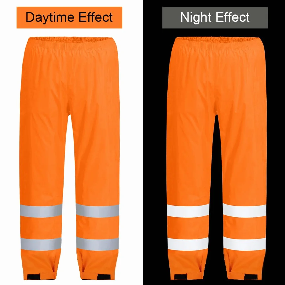 AUYAO Pantalón de Alta Visibilidad, Pantalón de Lluvia Hi-Vis de Doble Capa, Pantalones de Lluvia Reflectantes e Impermeables, Pantalones de Trabajo Hombre y Mujer para Exterior