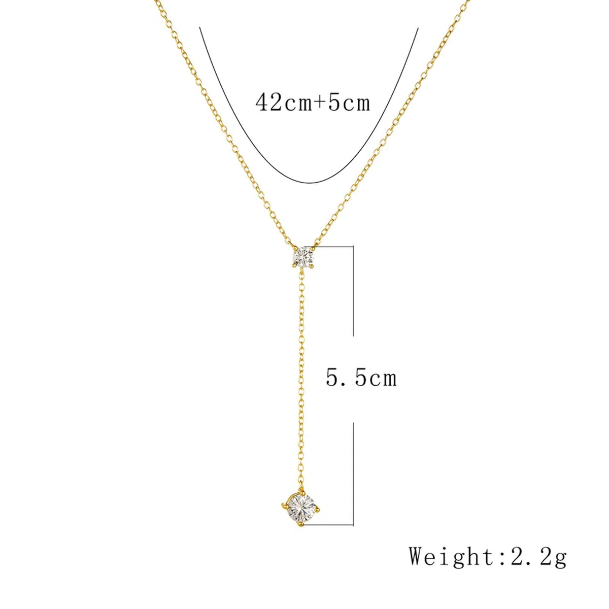 Collar de oro amarillo para mujer, collares con colgante de 9 K, 14 y 18 quilates, cadena en Y con moissanita, collares minimalistas de 42 + 5 cm