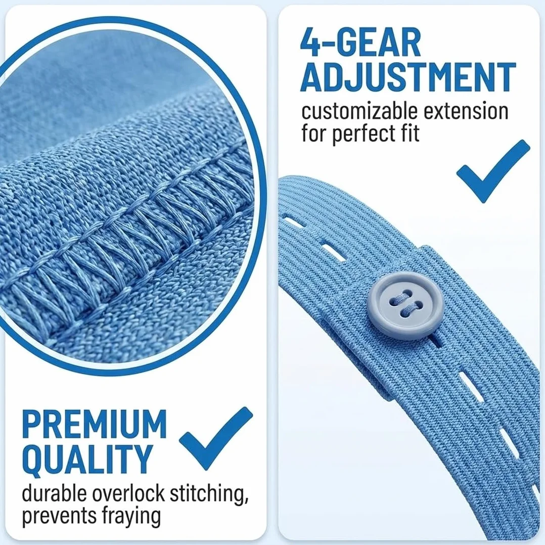 10 PCS Set de Extensores de Cintura - Extensión Elástica de Botón para Jeans y Pantalones, Ajustable para Mujeres y Hombres (2.4 x 8.3 cm)