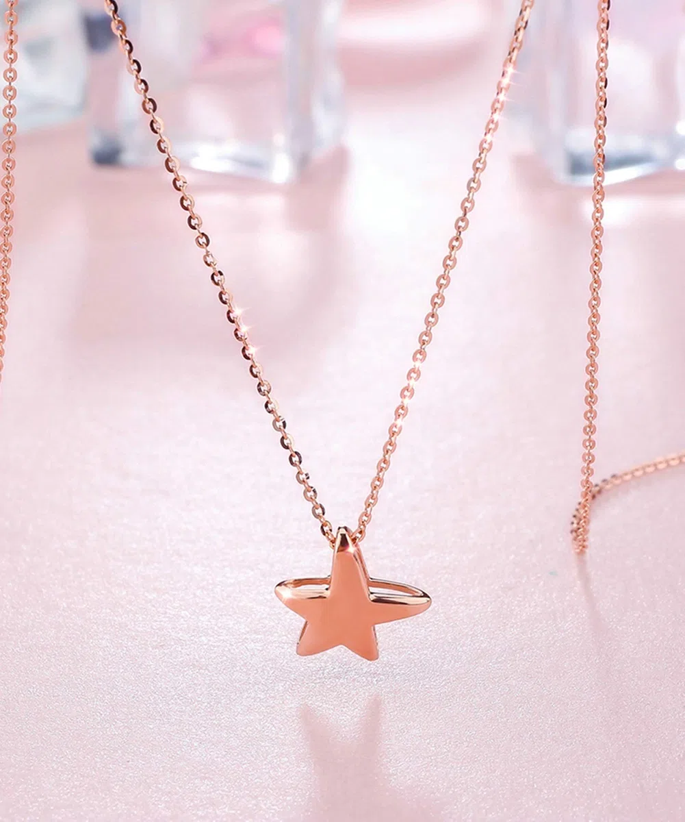 Collar de Oro Rosa de 18 Quilates para Mujer, Collar de Boda con Estrella de mar para Novias, 18 Pulgadas