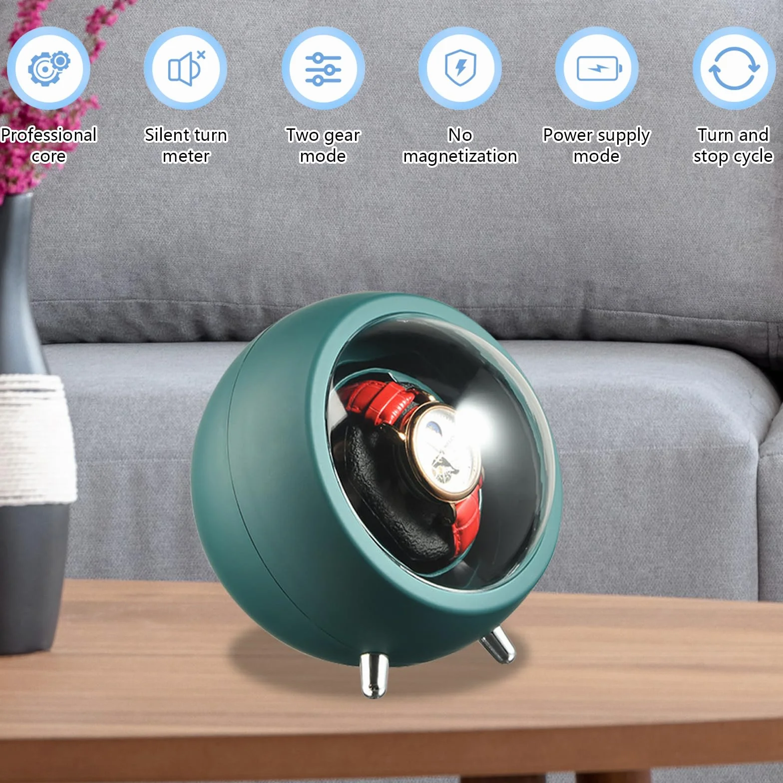 Enrollador de Relojes, Soporte Automático para 1 Reloj con Motor Súper Silencioso y Batería