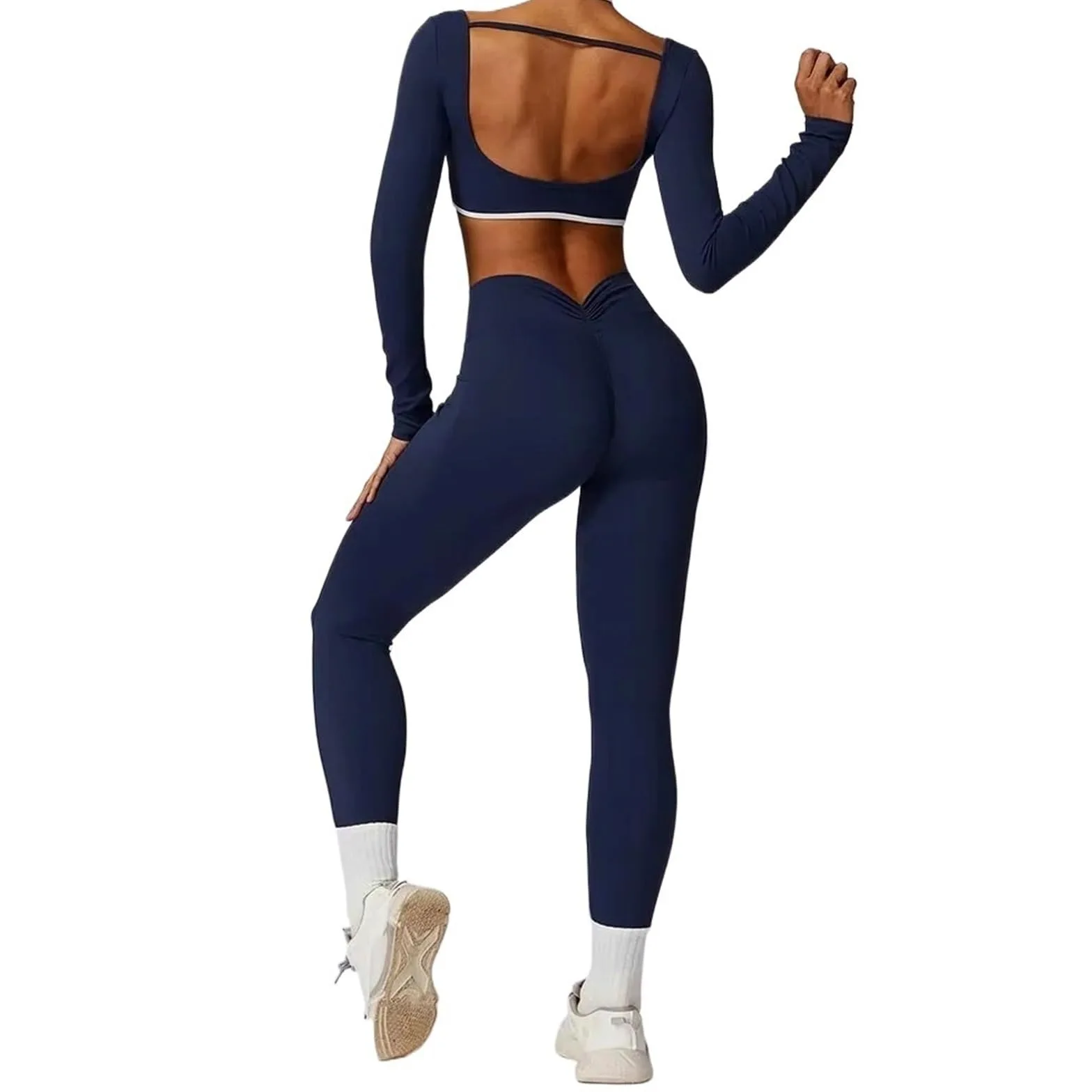 Mujer Conjunto de Ropa de Yoga Conjunto de yoga 2PCS Push Up Athletic Wear Gym Legging Fitness Bra Crop Top Trajes deportivos de manga larga