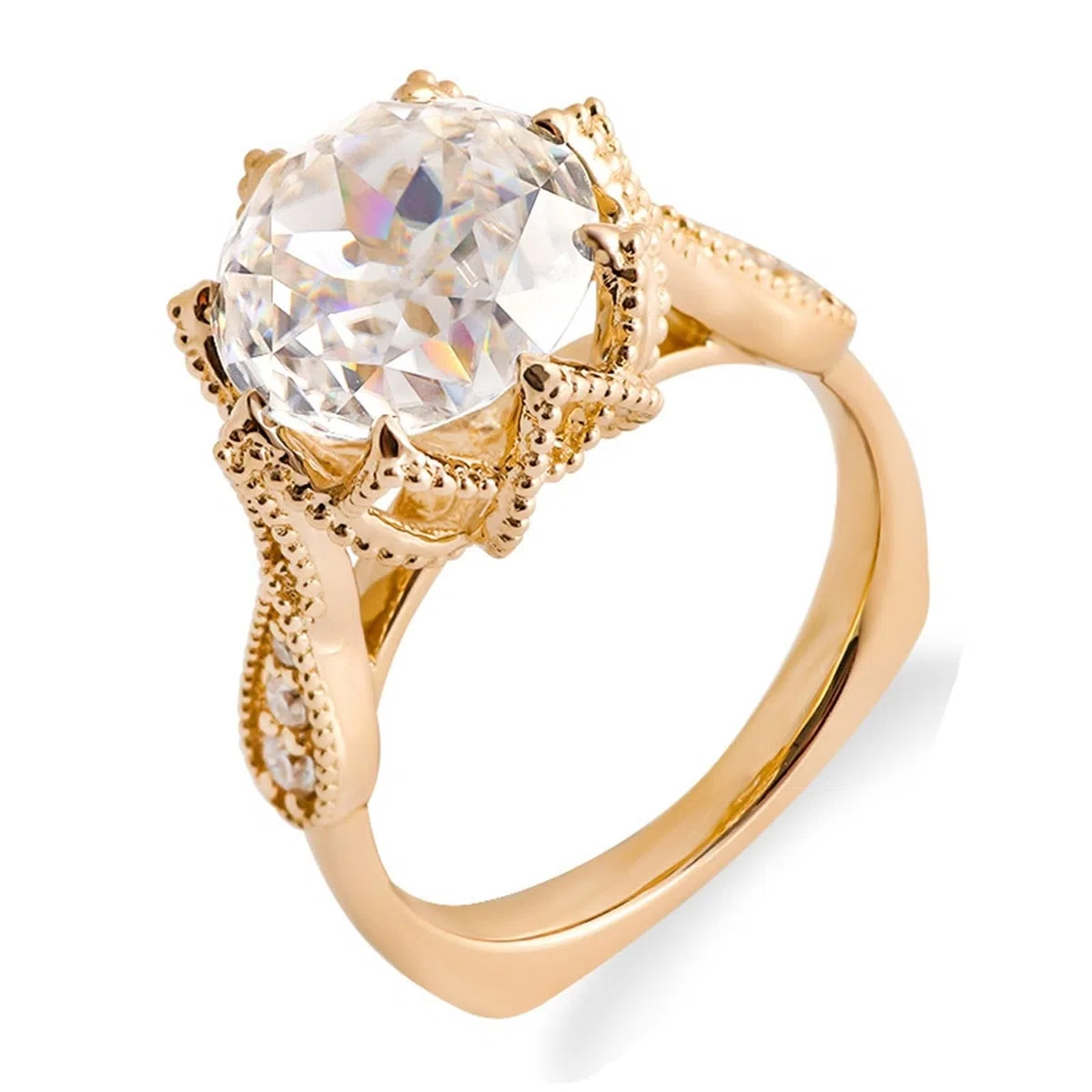 Regalo Personalizado Alianza Pareja Prima Oro 9 quilates Moissanite Flor Tamaño Señoras para Madre Cumpleaños Joyería