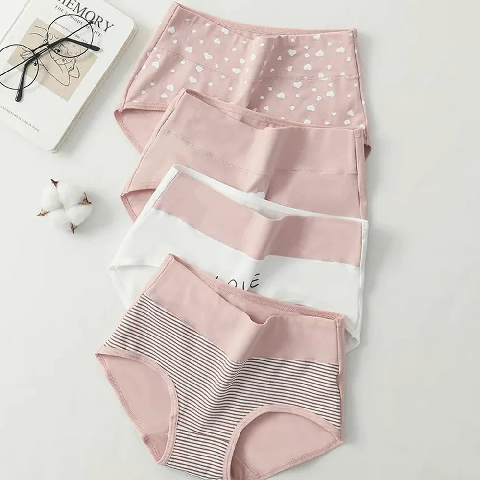 DYRBF - Bragas de algodón de cintura alta para mujer, ropa interior adelgazante, sin costuras, ropa interior sexy y transpirable para mujer, 4 piezas