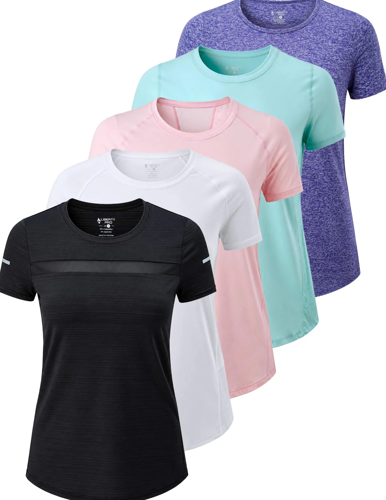 Paquete de 5: camisetas de manga corta para mujer, ajuste seco, camiseta de entrenamiento atlético para gimnasio, yoga, correr
