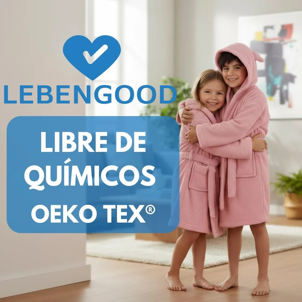 Albornoz Infantil con Orejas 100% Algodón OEKO-TEX® para Niños Niñas con 2 Bolsillos y Capucha