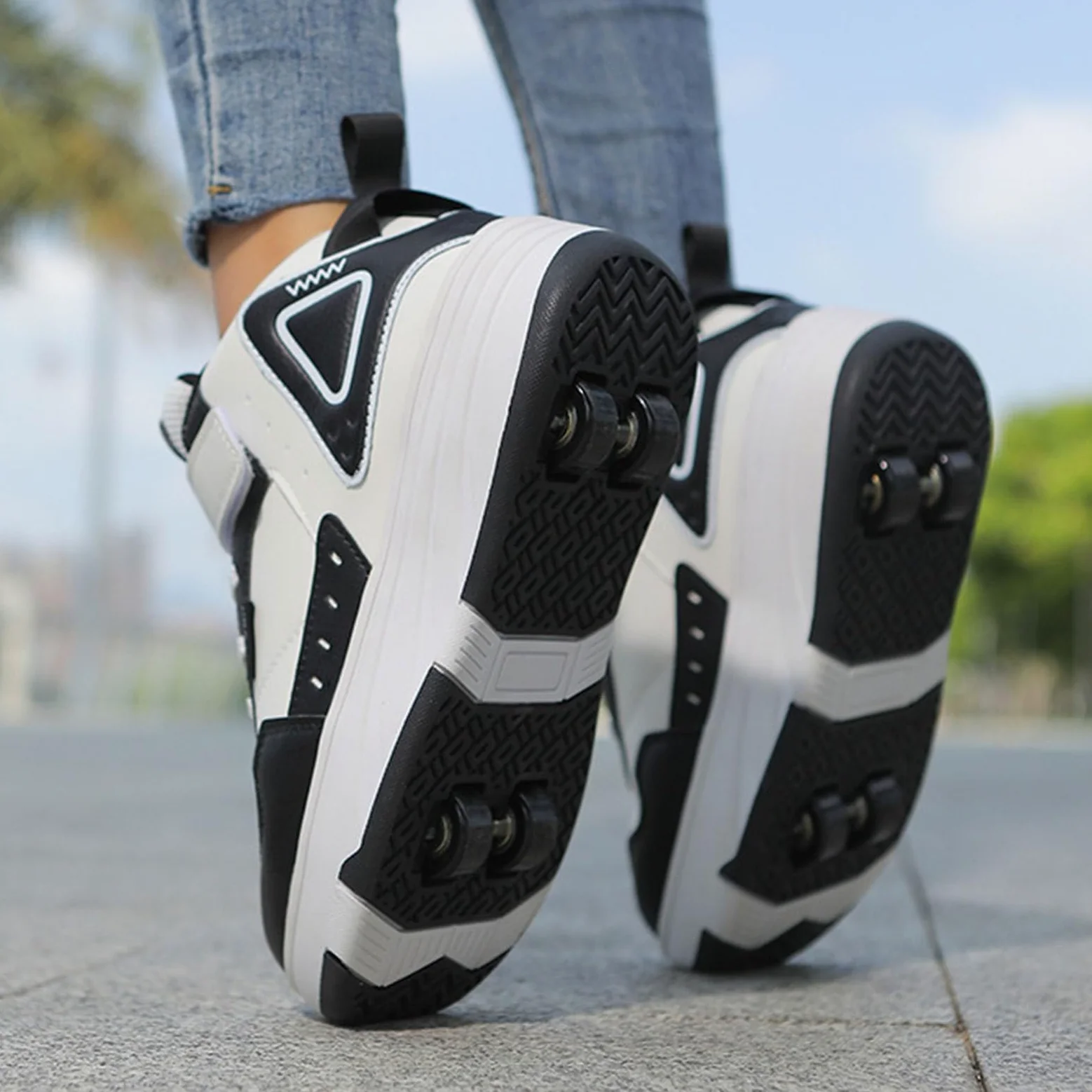 Surwin Zapatillas con Ruedas Niña, Hebilla de Nailon Zapatos de Caña Media de Niños con Ruedas 2 en 1 Zapatillas de Skateboard Zapatos de Skate Roller Skate Shoes Sneakers Moda