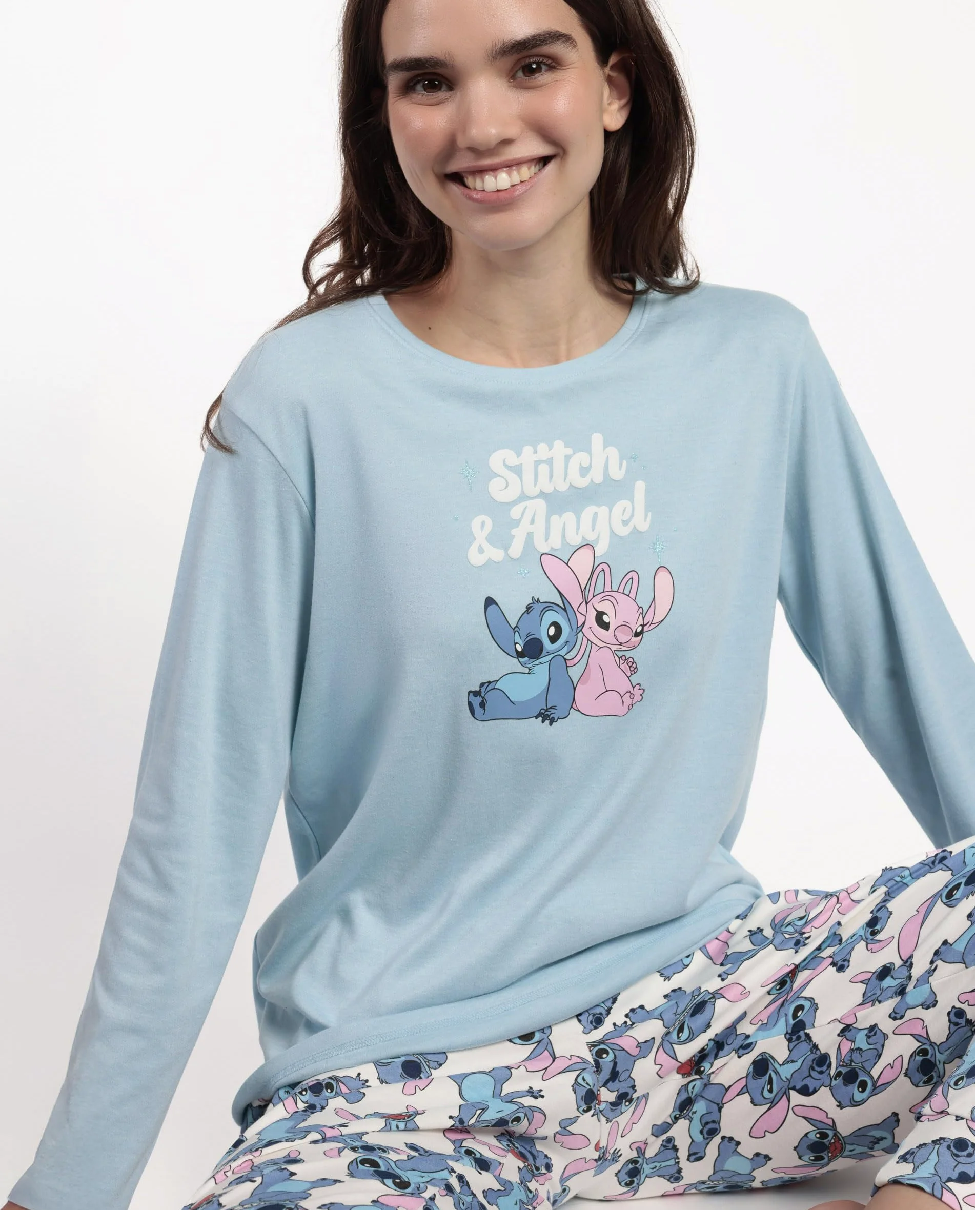 Disney Pijama Manga Larga Stitch Angel para Mujer