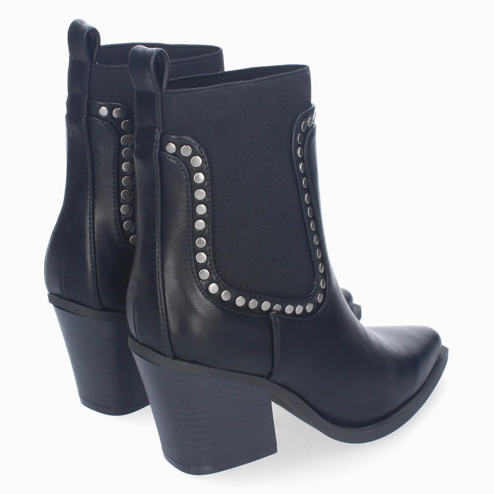 shoes&blues.es Botines de Tacon para Mujer, Estilo Cowboy, Elegantes, Diseno Moderno con Tachuelas, Comodas, Material Elastico y Punta Fina.