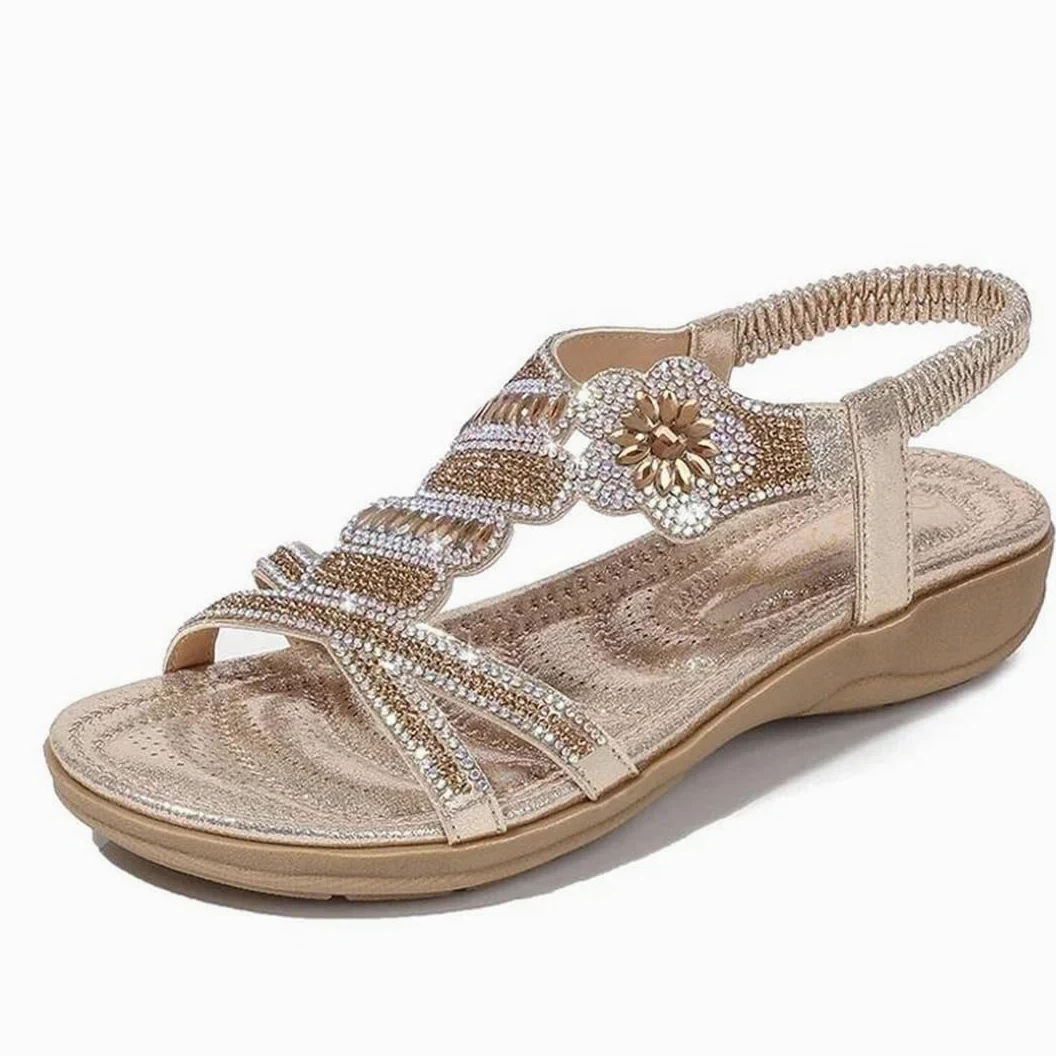 Sandalias de gladiador con banda elástica delantera y trasera para mujer, tacón plano, parte superior de poliuretano, sandalias de verano