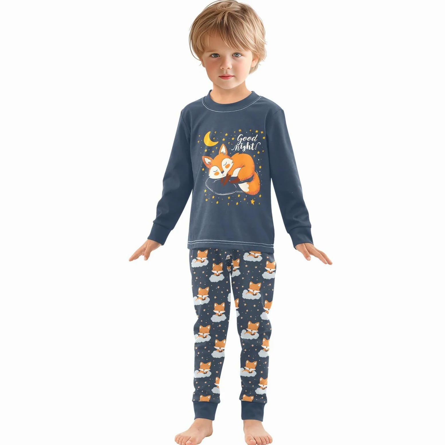 Mnsruu Lindo conjunto de pijama de zorro de algodón suave de manga larga de 2 piezas