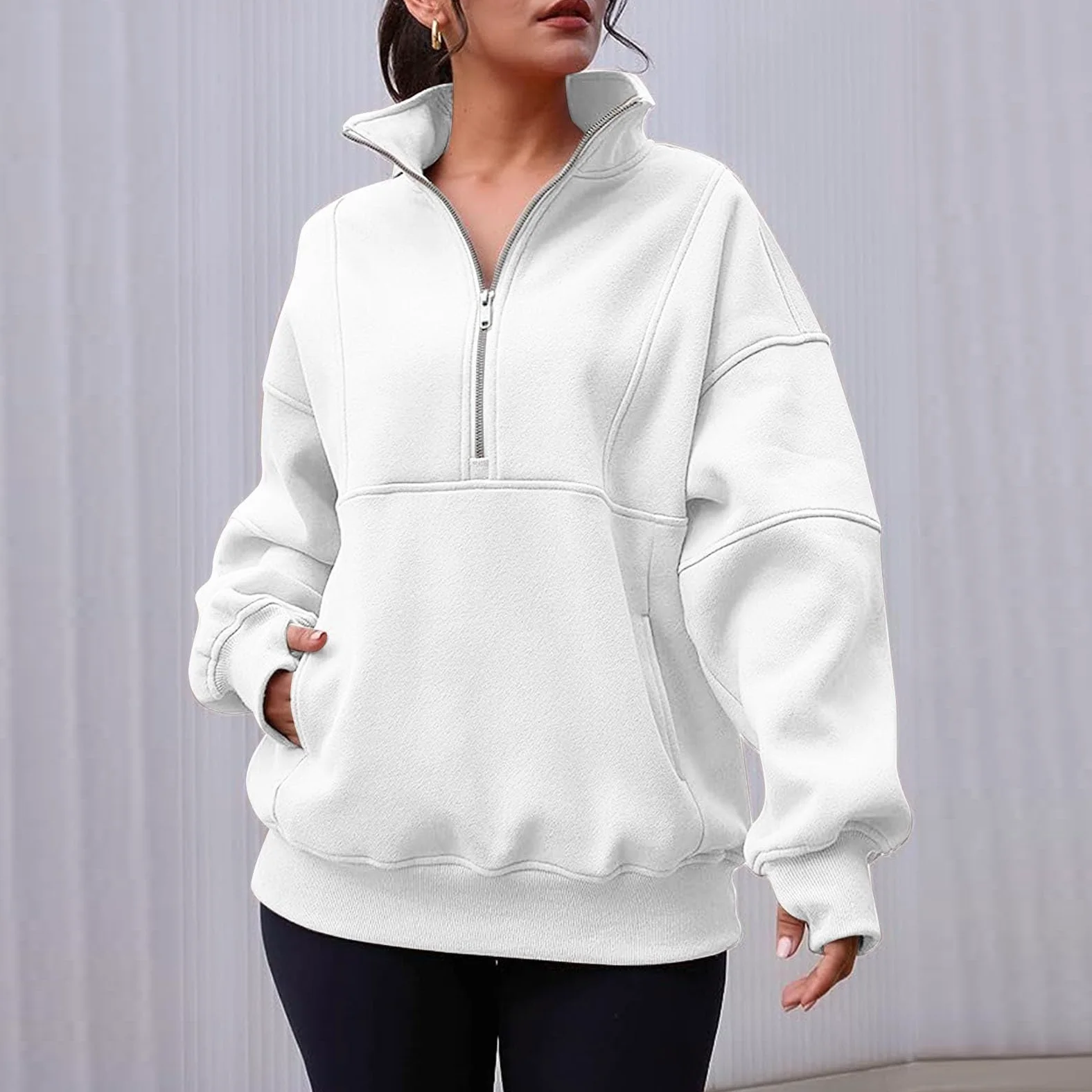Sudaderas con cuello redondo y bloques de color para mujer, informales, personalizadas, con forro polar, cuello alto, ajuste holgado, con cremallera, lindos suéteres gráficos, delgados, de dibujos