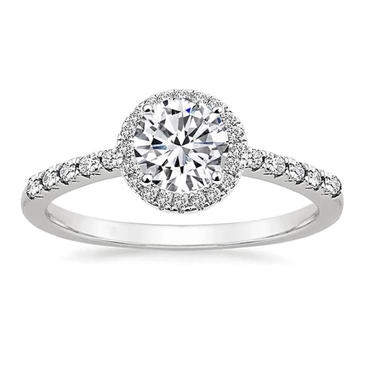 Anillo de compromiso de oro blanco de 9 K/14 K, para mujer, 7 x 7 mm, color blanco
