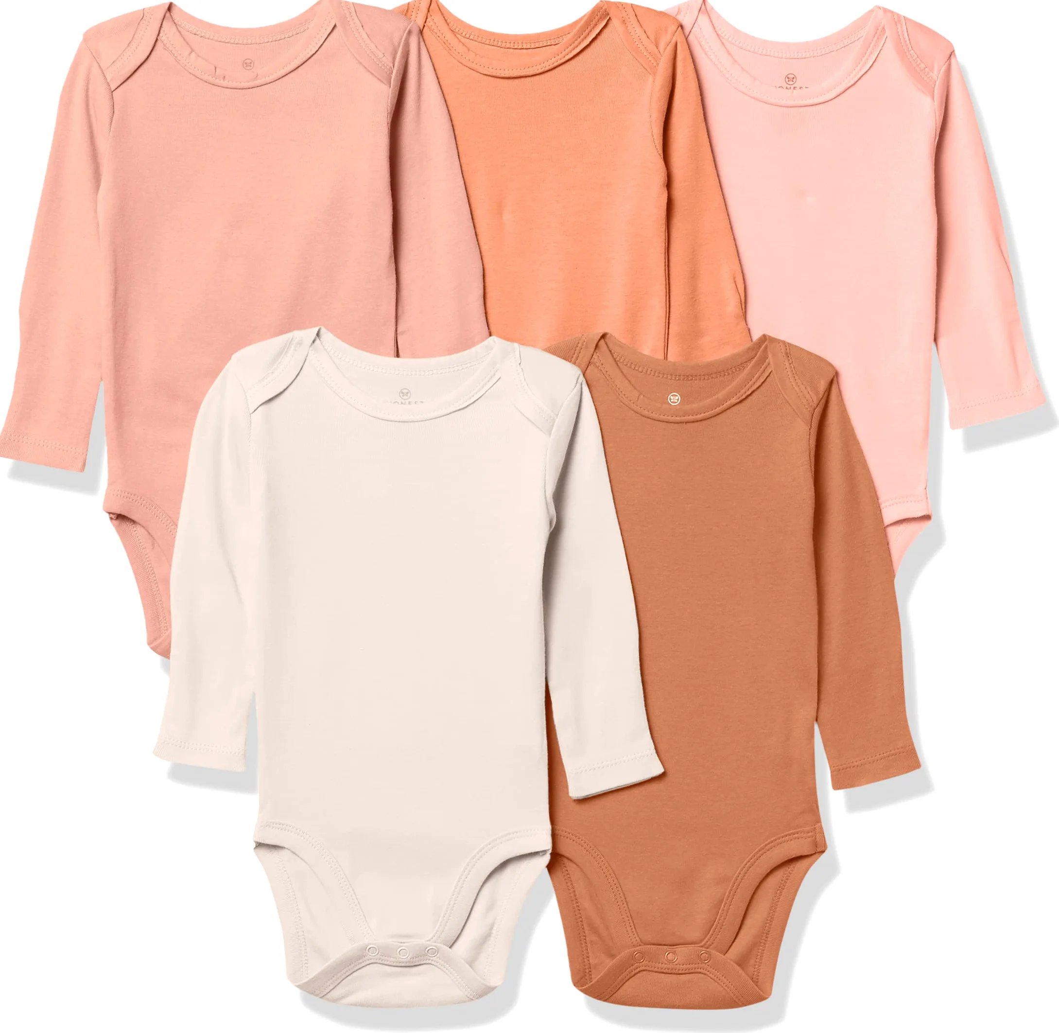 HonestBaby Conjunto de 5 mamelucos de manga larga de algodón orgánico para bebés