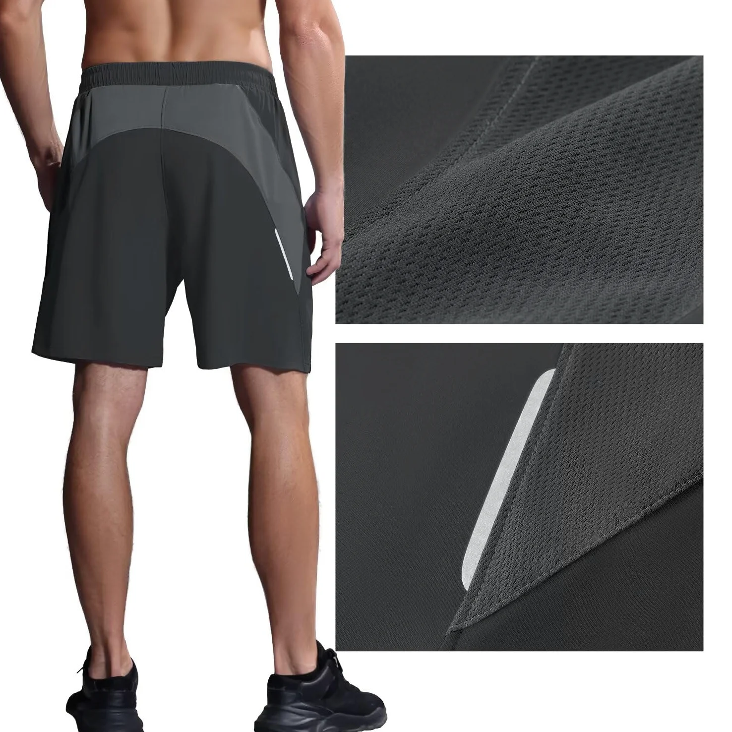 Pantalones Cortos Hombre Running Transpirable Shorts Deportivos Secado Rápido Pantalón Correr con Bolsillo con Cremallera
