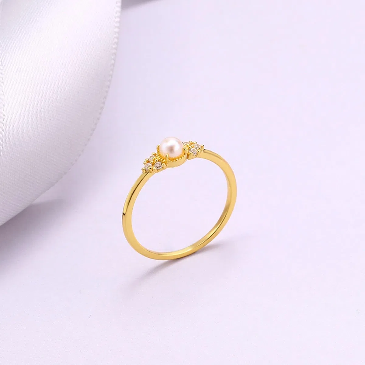 Anillo solitario de oro amarillo Au 375/585/750, joya auténtica con perla, forma clásica