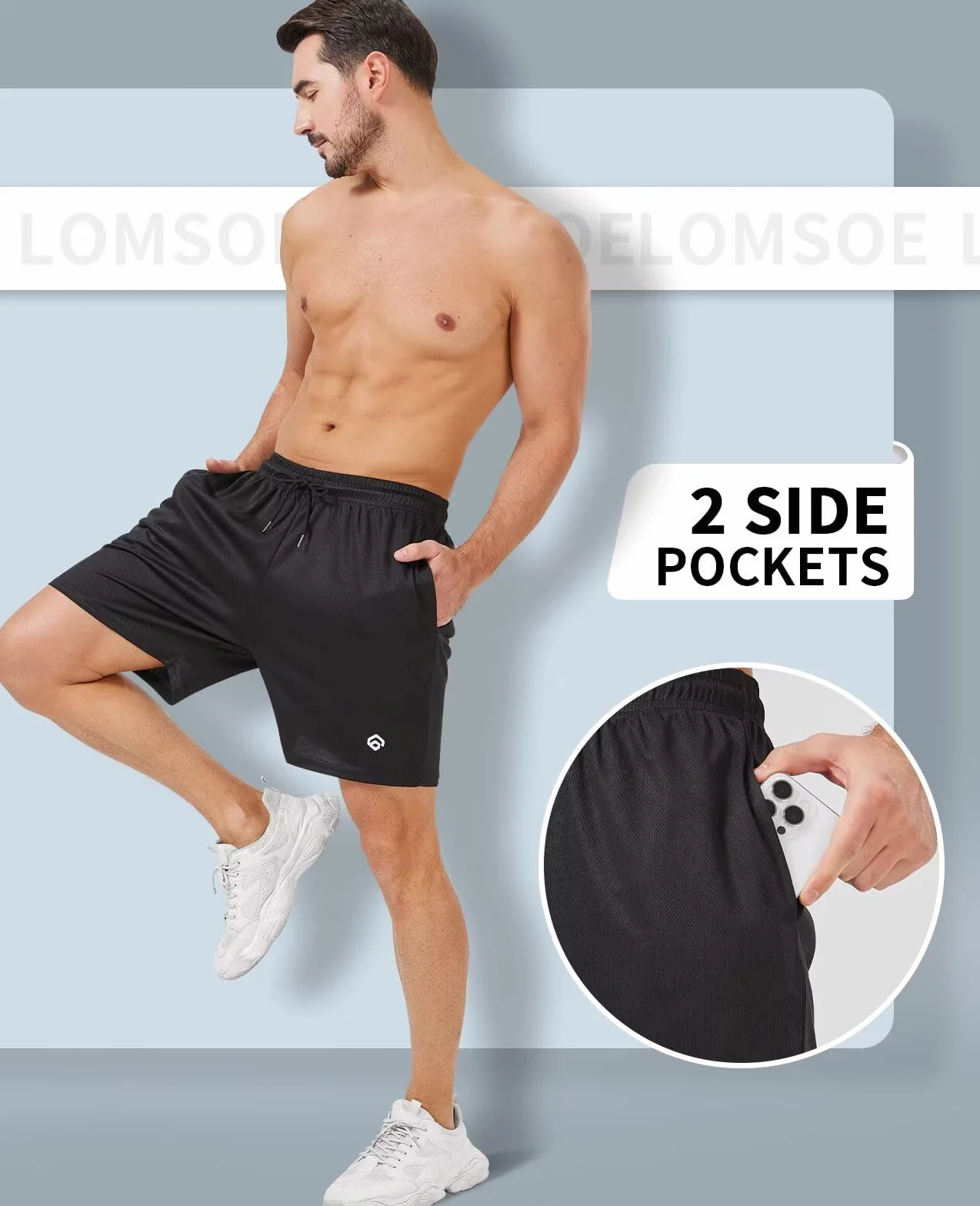 lomsoe Paquete de 5 pantalones cortos deportivos para hombre de 5 pulgadas, pantalones cortos de malla para correr para hombre, de secado rápido, ligeros, para gimnasio, con bolsillos, Negro, negro