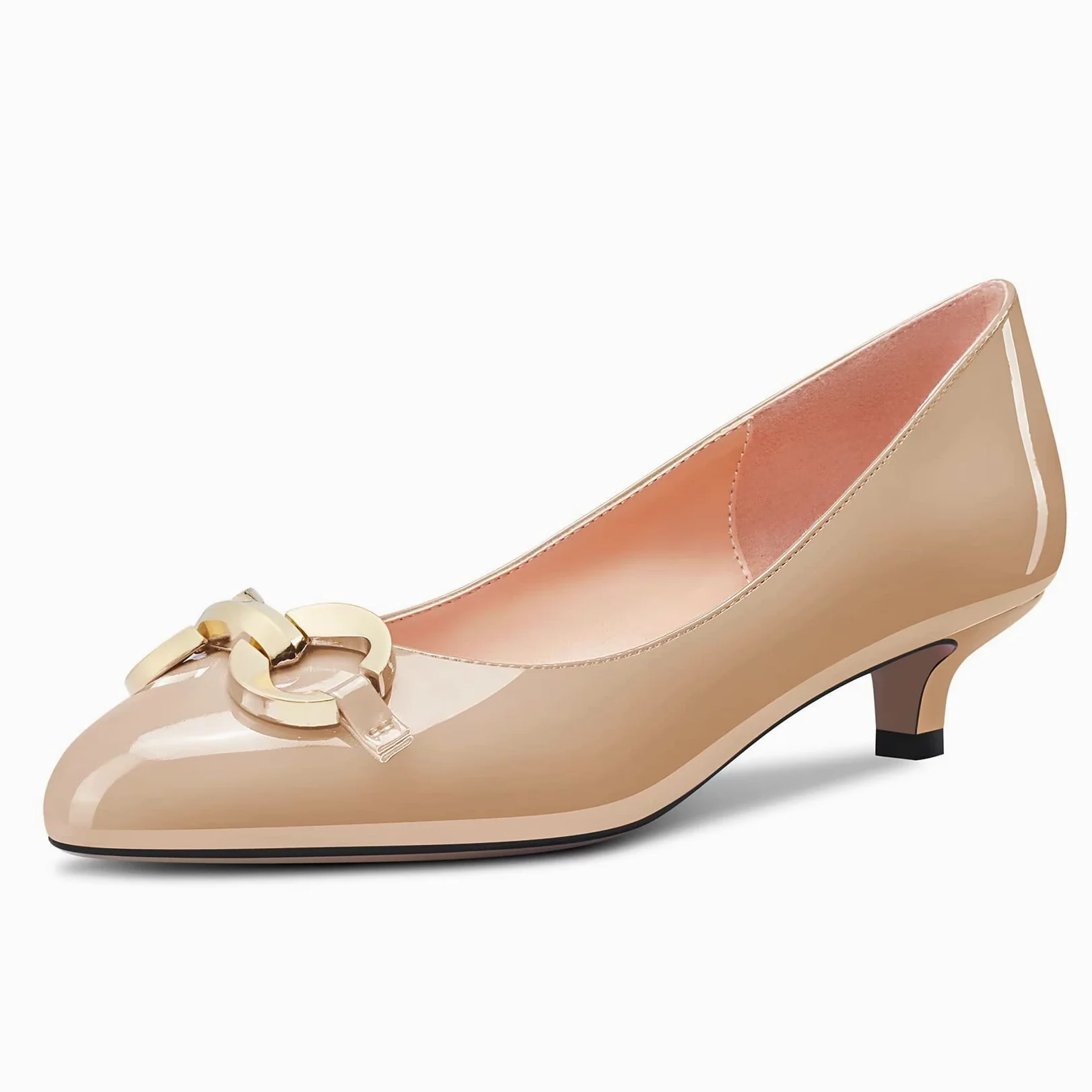 NobleOnly Mujer Bajos Gatito Heel Redonda Punta Pumps Slip-on de Boda Cute 3.5 CM Heels