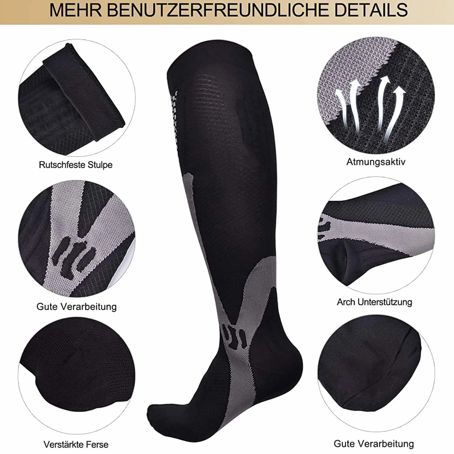 Medias de Compresión para Hombre, Calcetines de Soporte con Elástico para Deportes, Viajes, Fitness