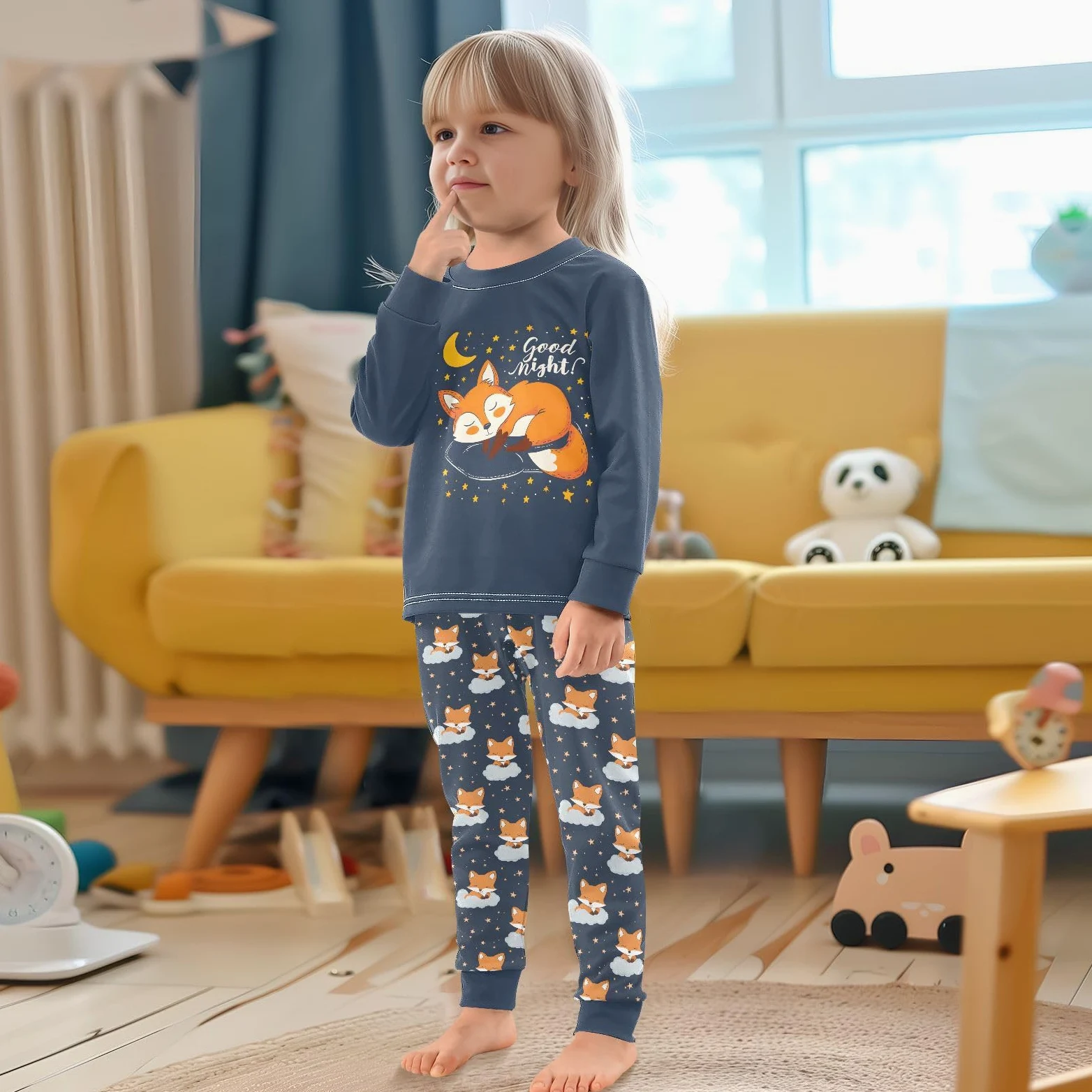 Mnsruu Lindo conjunto de pijama de zorro de algodón suave de manga larga de 2 piezas
