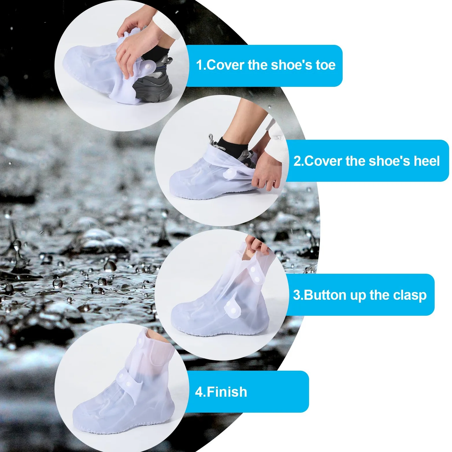 PATIKIL XXXL Cubierta de Zapatos de Silicona Impermeable, 1 Par de Sobrecalzados Reutilizables Antideslizantes para la Lluvia, Nieve y Protección de Botas, al Aire Libre, Negro