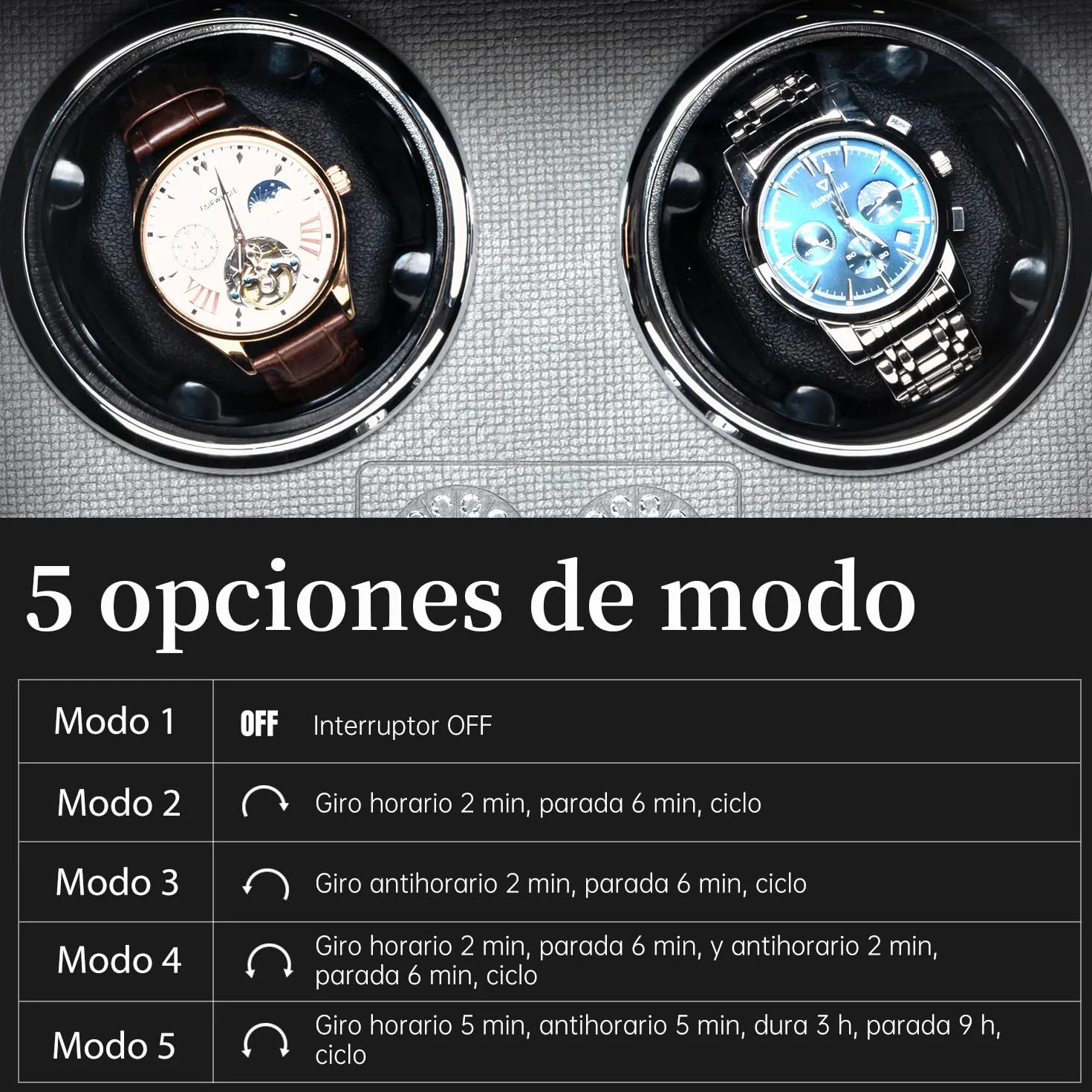 Mcbazel Enrollador de Relojes automáticos, Caja de Doble Reloj con luz LED, Motor silencioso, Negro