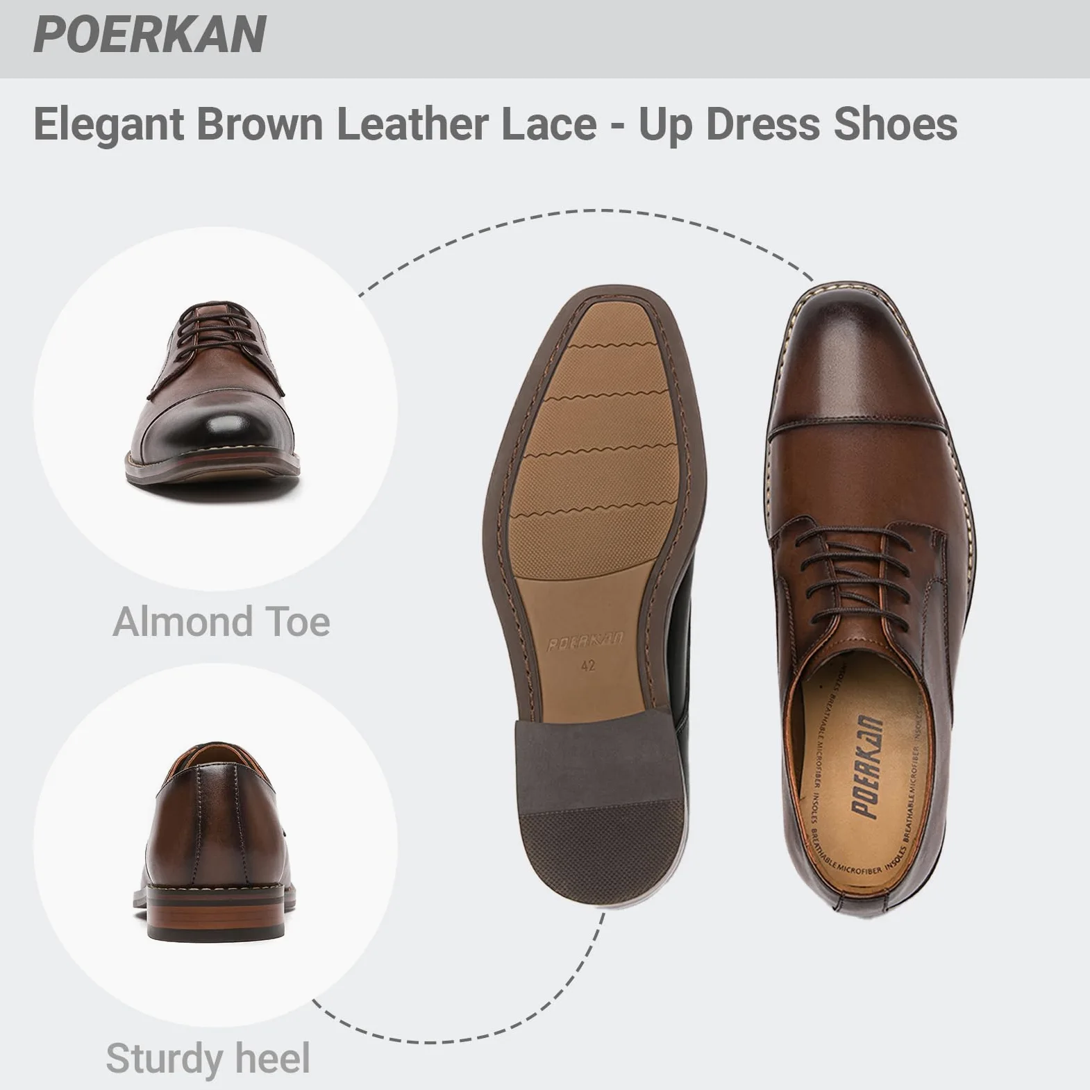 Poerkan Zapatos Derby cómodos y elegantes con cordones para hombre, color negro y marrón para cada ocasión