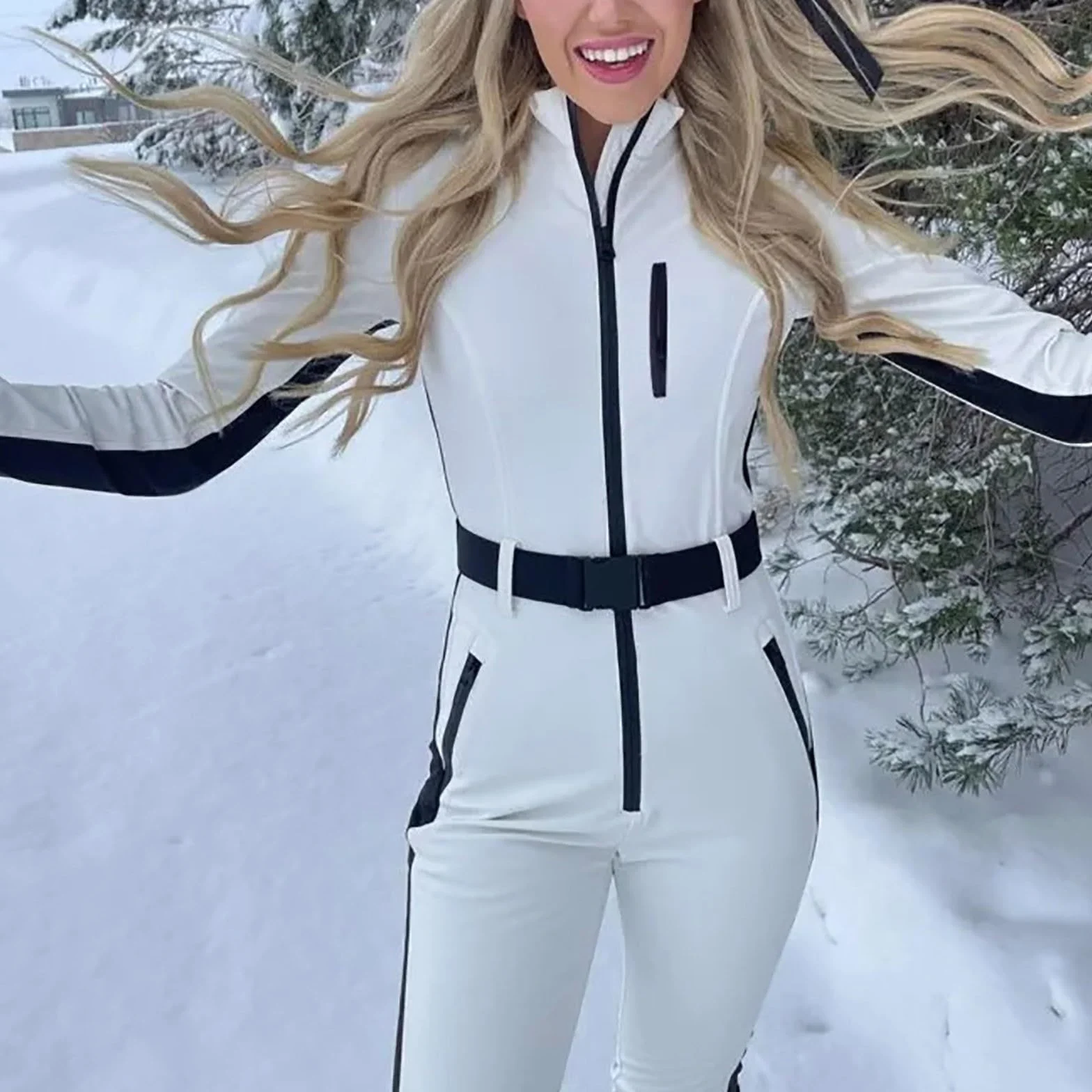 Mono térmico para mujer chaqueta de esquí invierno tallas grandes cuello alto cremallera cinturón traje nieve cálido resistente
