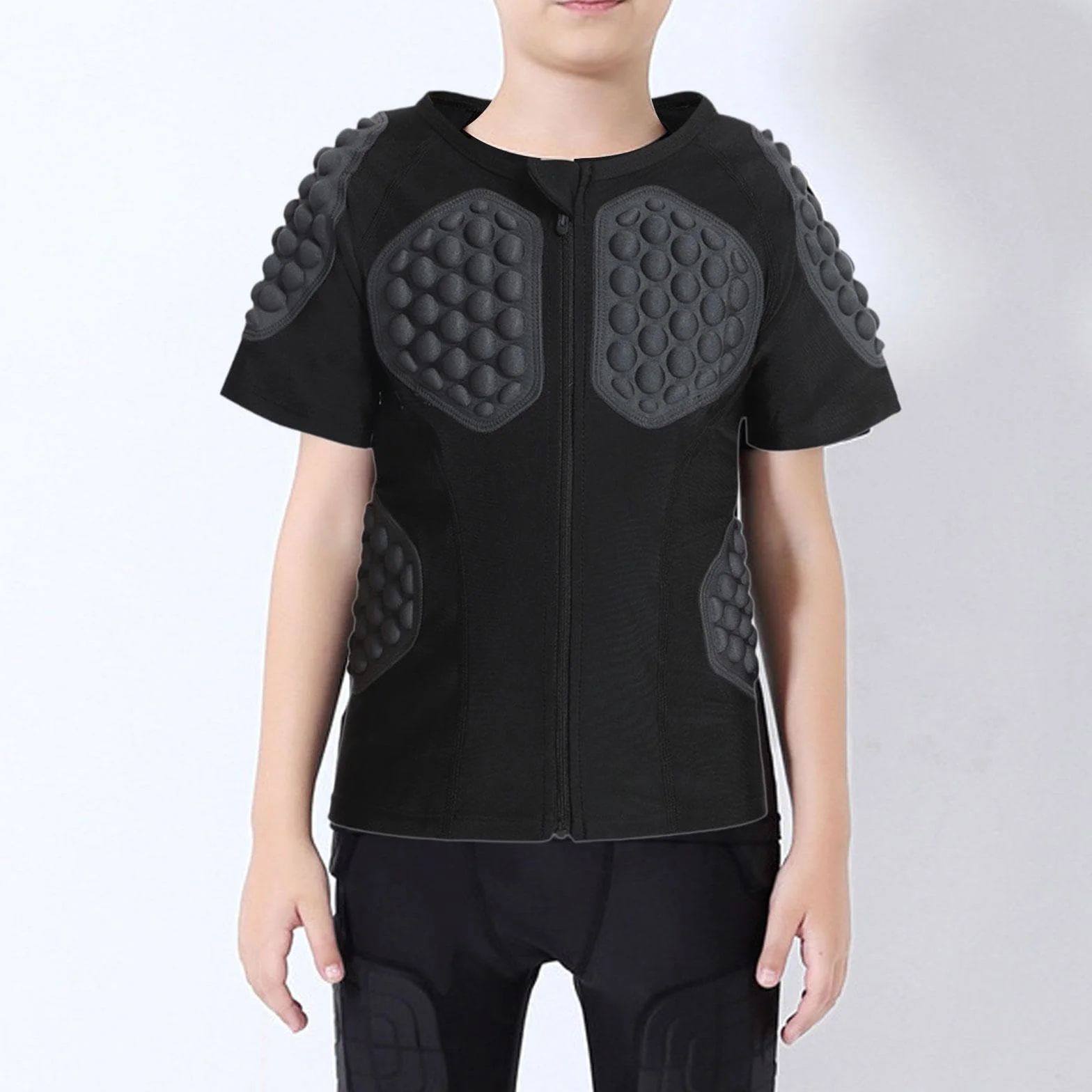 Camiseta Deportiva Acolchada Niños Protección Impacto Compresión EVA Transpirable Función Zipper Adecuada para Entrenamiento Rugby Baloncesto Ciclismo