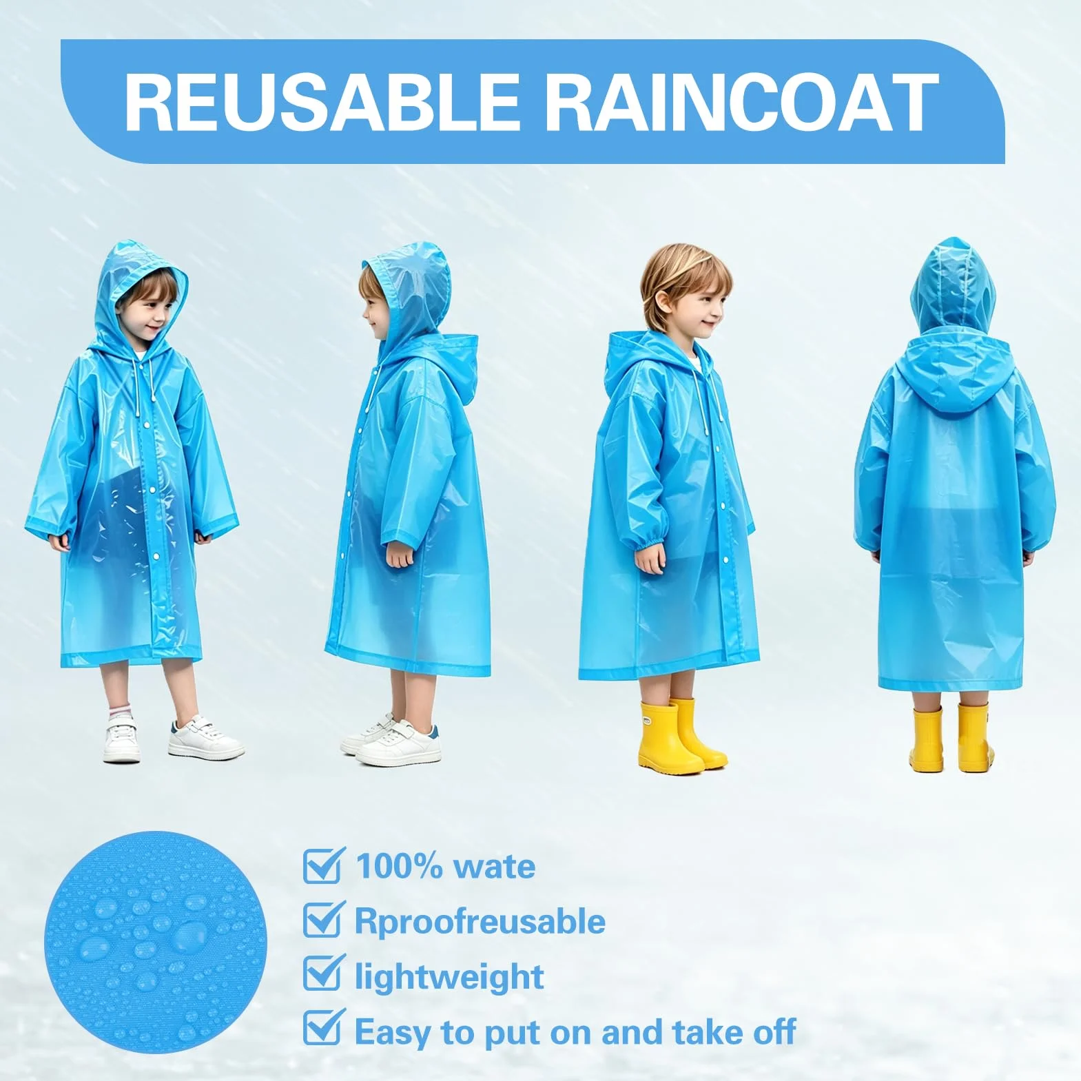 Chubasquero Niños EVA Impermeable Reutilizable 6-12 Años 1.0-1.50m Capucha