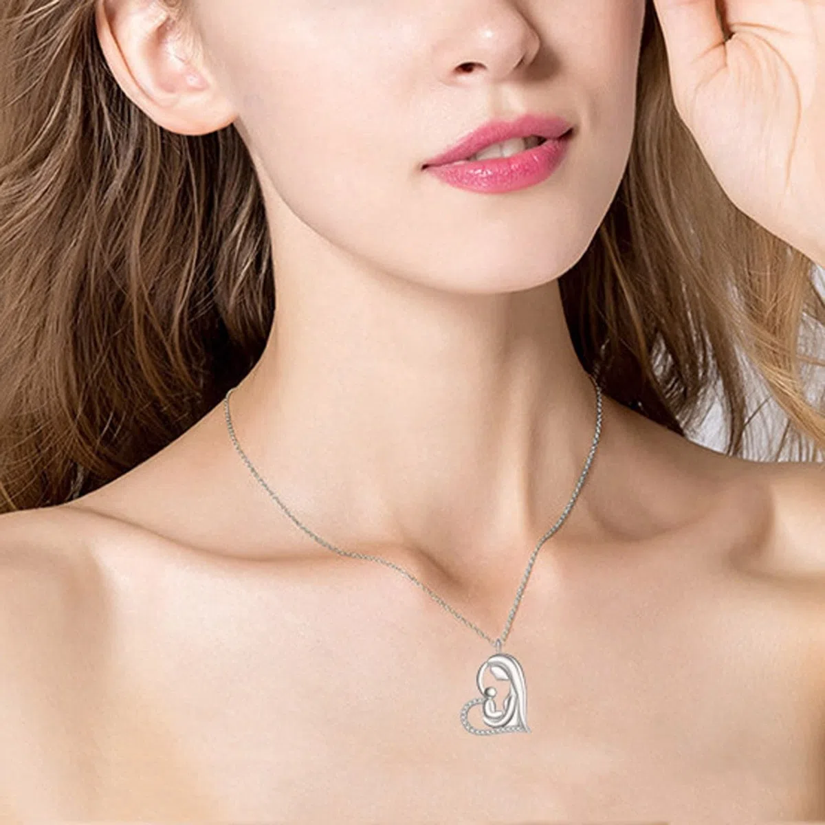Collar de 14 quilates con colgante, collar de mujer con corazón de diamante, collar simple Rolo, regalo para el día de la madre, 50CM, Vidrio Cuero, Diamante