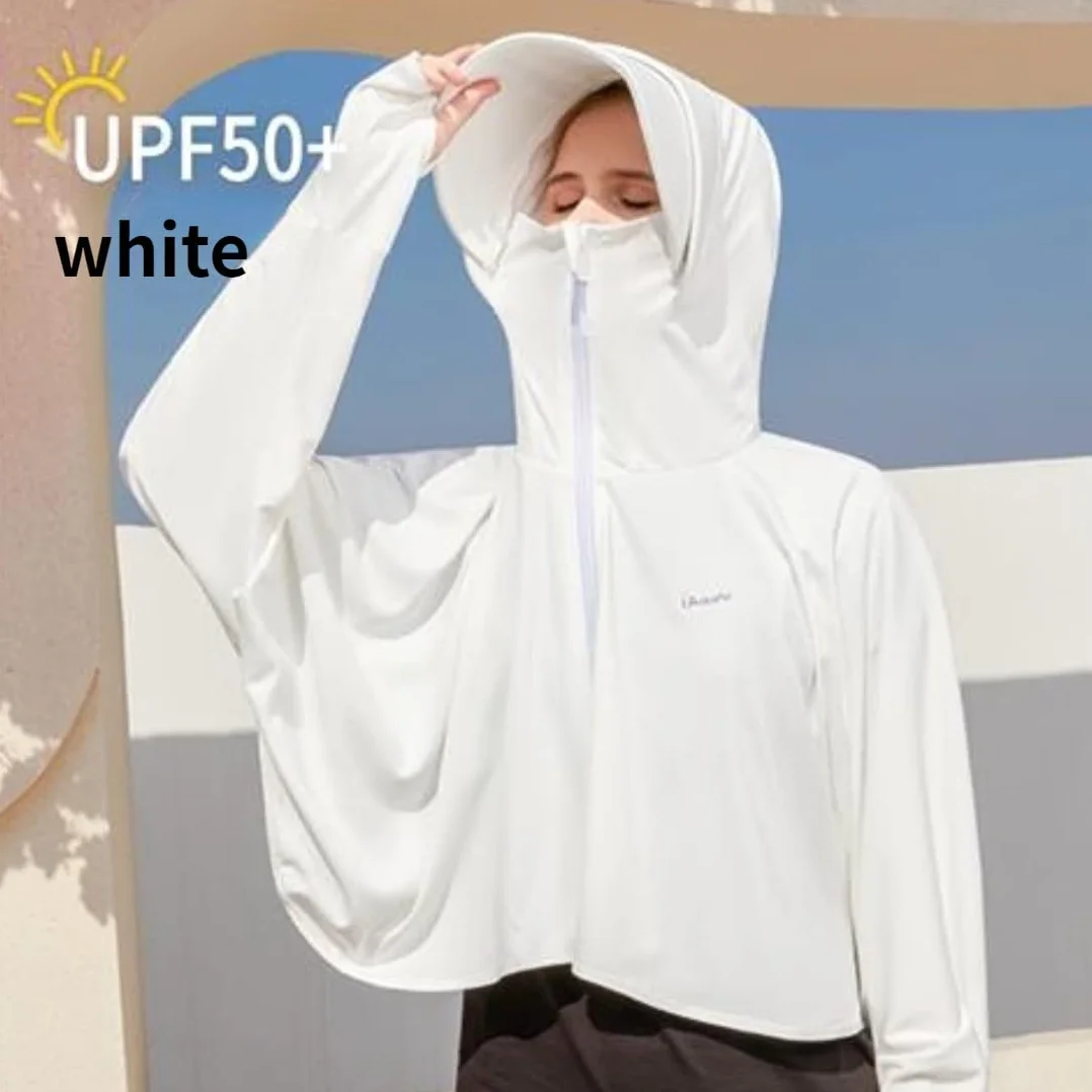 Chaqueta de protección solar para mujer, con cremallera completa, UPF 50+, protección solar UV, ligera, manga larga, sudadera con capucha