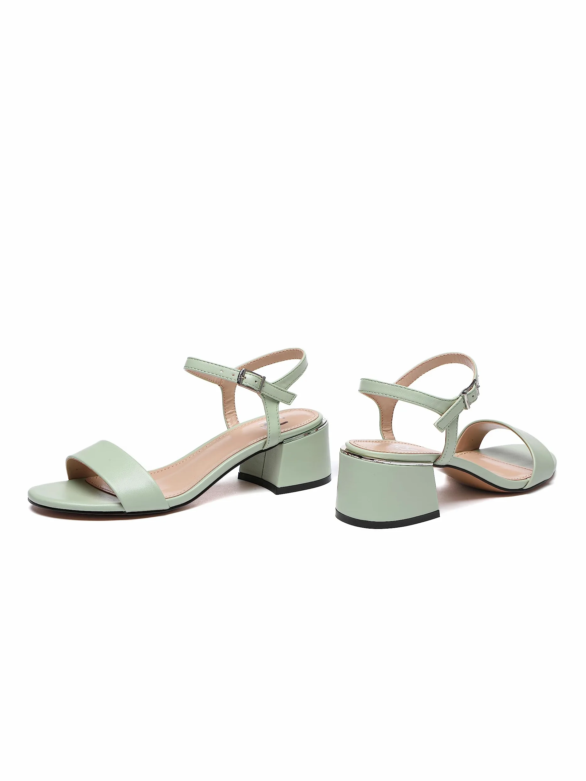 Sandalias de tacón, Sandalias con tiras, Beige, Nude, 5 cm Tacón Bloque, Imitación de Cuero, Sandalia con Correa De Tobillo, C553-K1781-13