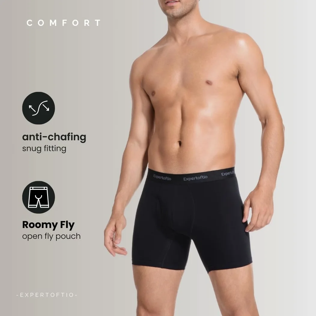 Calzoncillos Bóxer Largos Hombre Algodón - Lote de 6 Unidades - Modelo 15 cm (6 Pulgadas) - Ropa Interior Cómoda, Suave, Transpirable para el Día a Día, Deporte o Casa