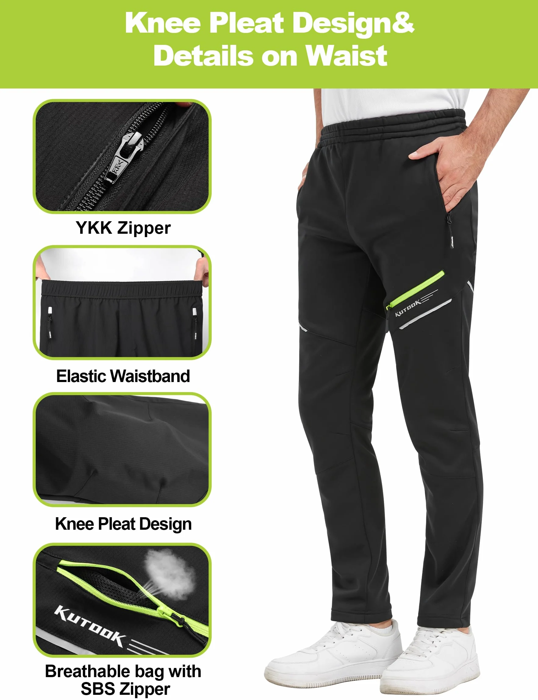 KUTOOK Pantalones Térmico Ciclismo Hombre Invierno Forro Polar Elástico