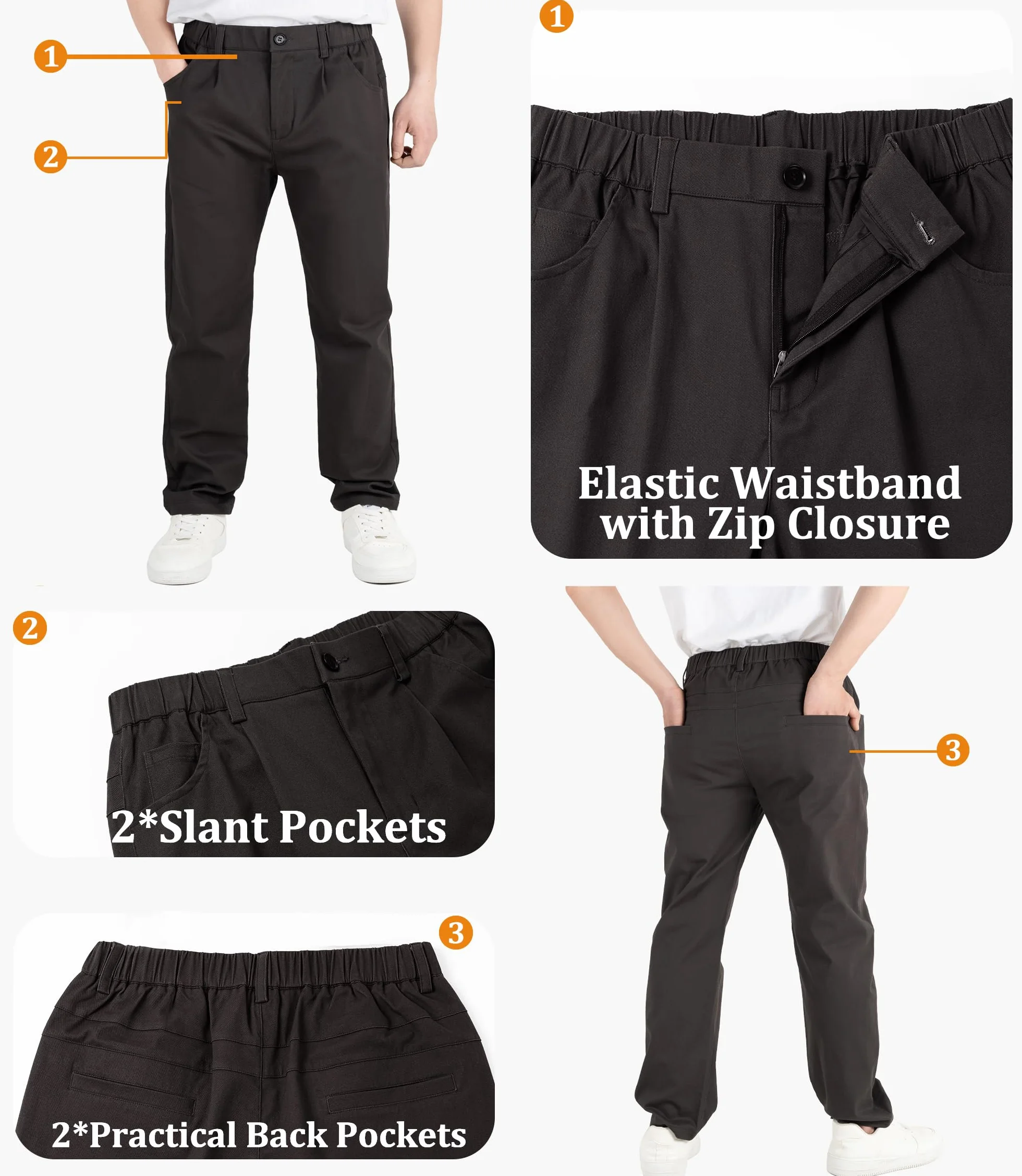CAMLAKEE Pantalones de pierna recta para niños, pantalones chinos escolares con cremallera