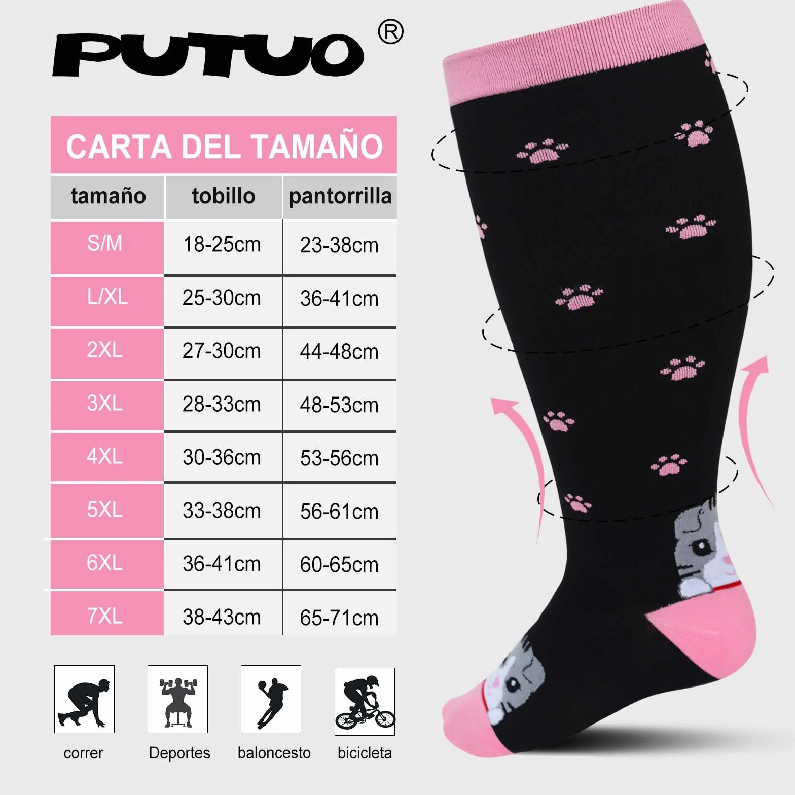 PUTUO Medias de Compresión Hombre y Mujer Calcetines Compresión Talla Grande 1 Par
