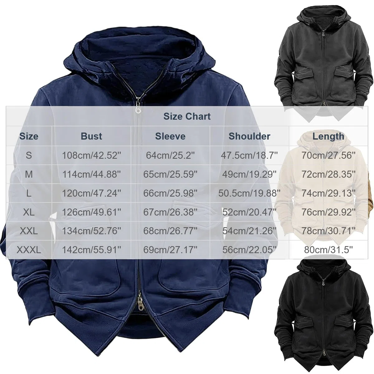 Sudadera Cremallera Hombre,Sudaderas Hombres Manga Larga con Capucha Otoño Invierno Casual Color Sólido Chaqueta Deportiva de Cremallera Completa Suave Cómodo Sudaderas de Trabajo con Bolsillos