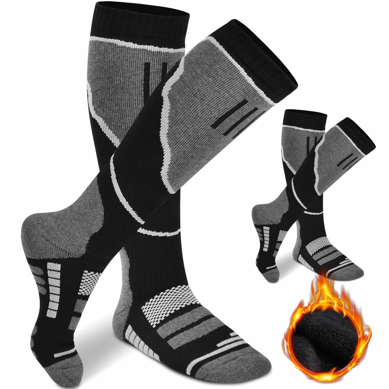 flintronic 2 Pares Calcetines Esqui, Calcetines Altos De Compresión, Snowboard Calcetine Termicos Frio Extremo Gruesos, Hasta La Rodilla, Para Hombre, Mujeres Y Jóvenes