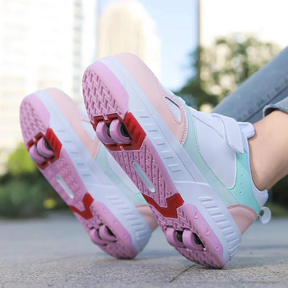 Zapatos con Ruedas Ajustables Niñas Niños, Zapatillas 2 en 1 Skateboarding Correr al Aire Libre