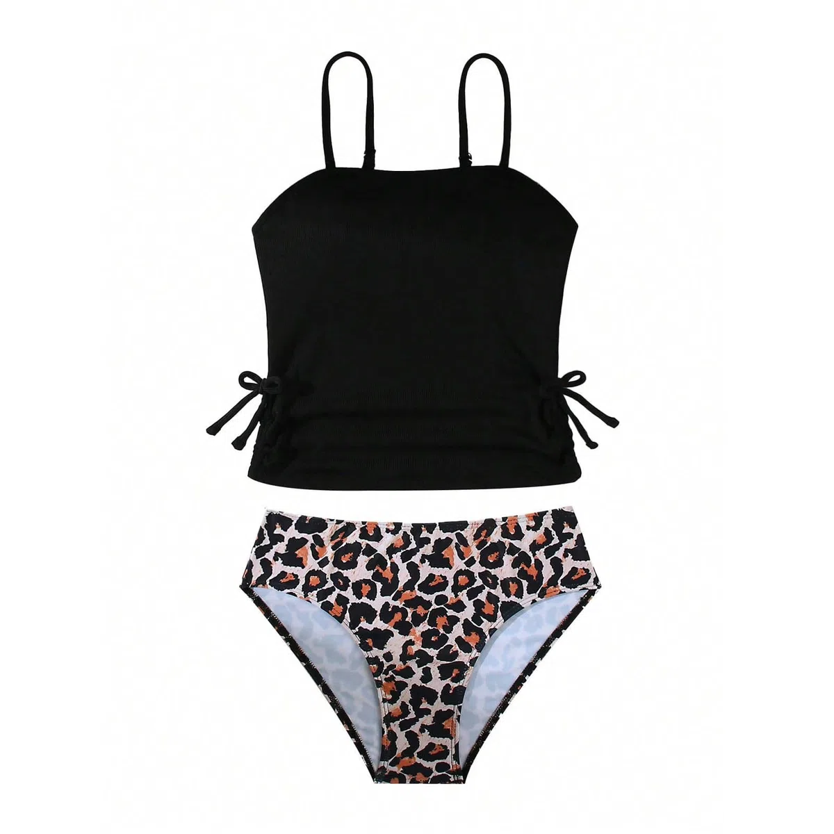 Bañador de dos piezas para niñas con estampado de leopardo: parte superior e inferior de bikini para playa y piscina en verano