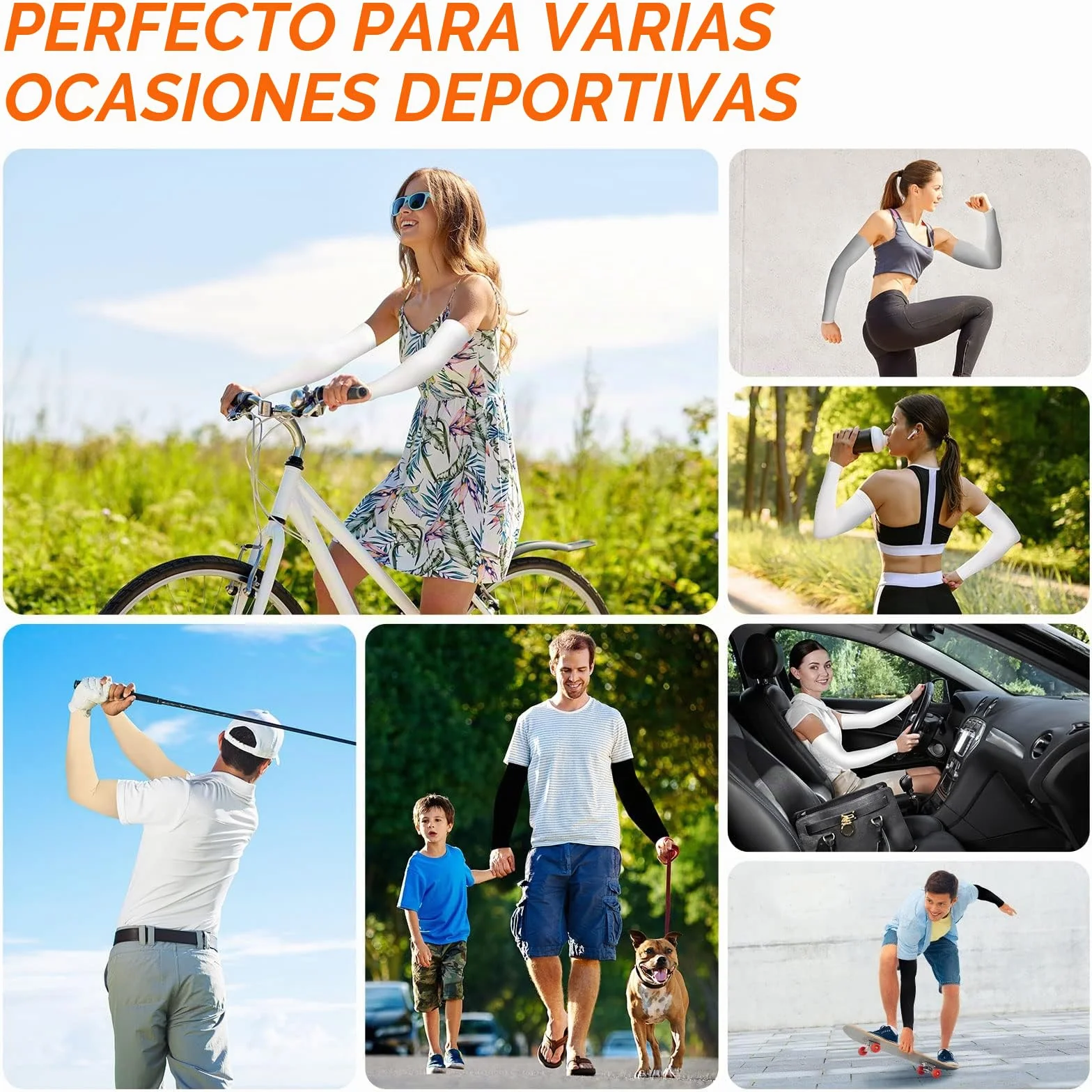 Manguitos UPF 50+ Refrescantes Anti UV Compresión Protección Solar Antideslizantes para Correr Ciclismo 2 Pares