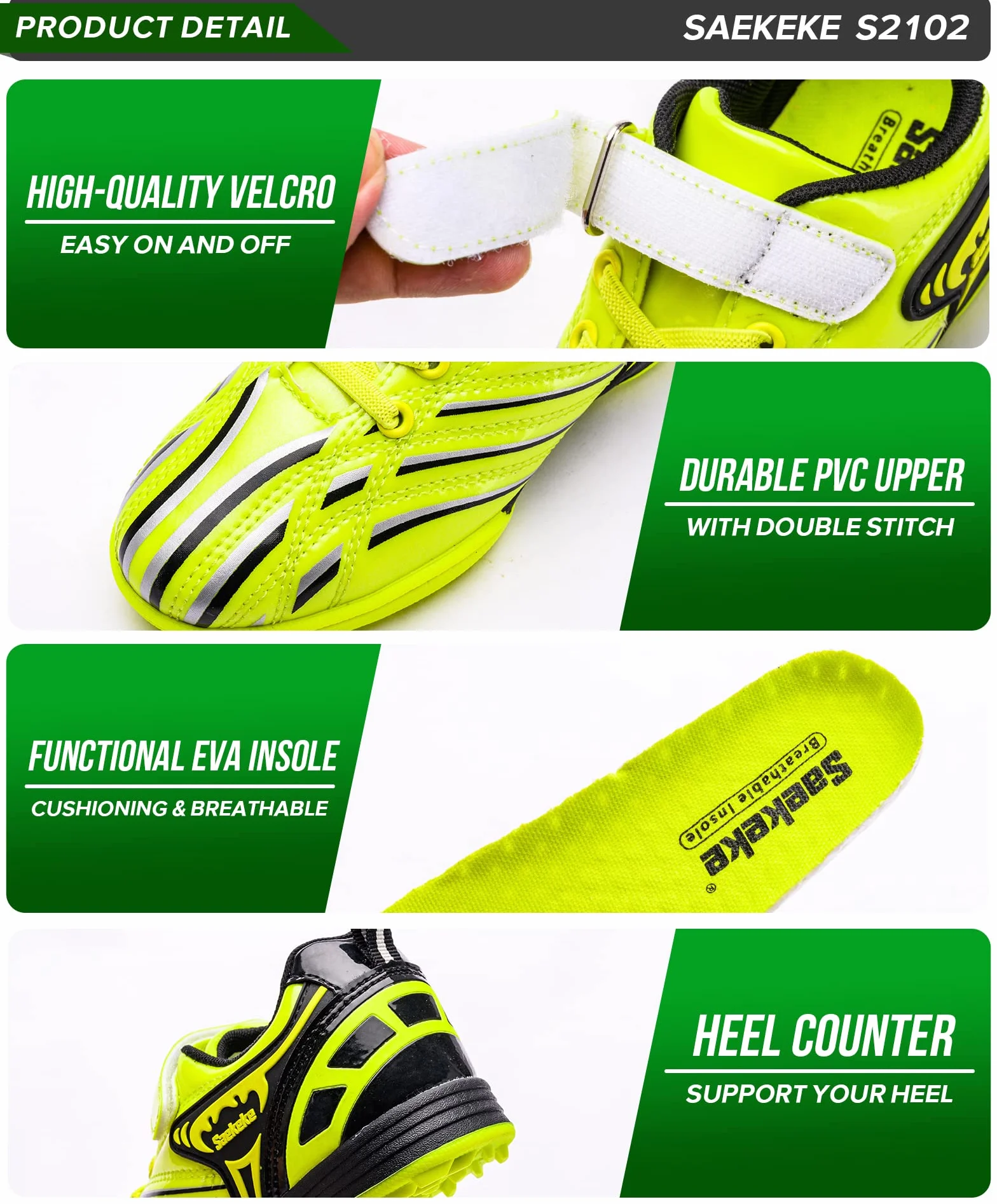 Botas de fútbol TF Niños Niñas Moqueta Turf Ligero Antideslizante Velcro Bajo Zapatos Entrenamiento
