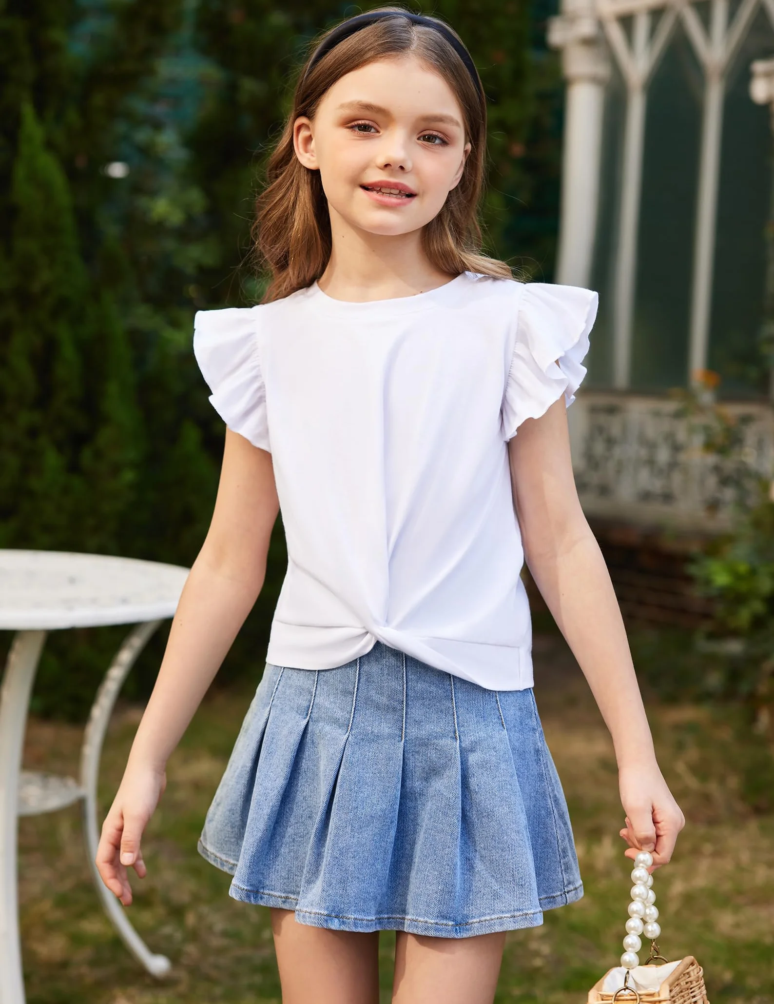 Arshiner niñas 5-12 años Camisa de Manga Corta Twist Front Camiseta para niñas Lindo Vuelo Mangas Verano Blusa para niñas túnica tee Tops