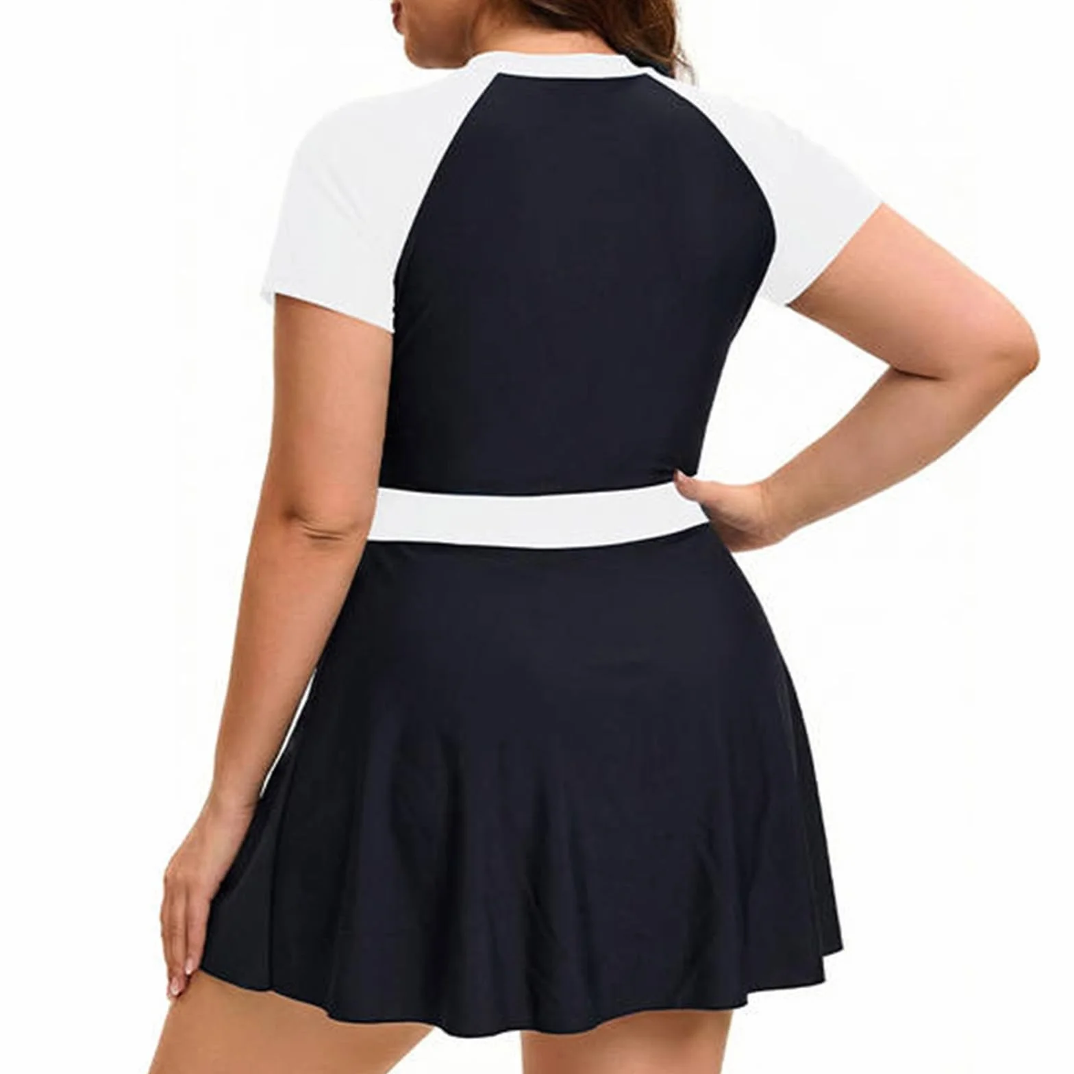 Vestido baño Talla Grande Manga Corta Cremallera Shorts Mujer Dos Piezas